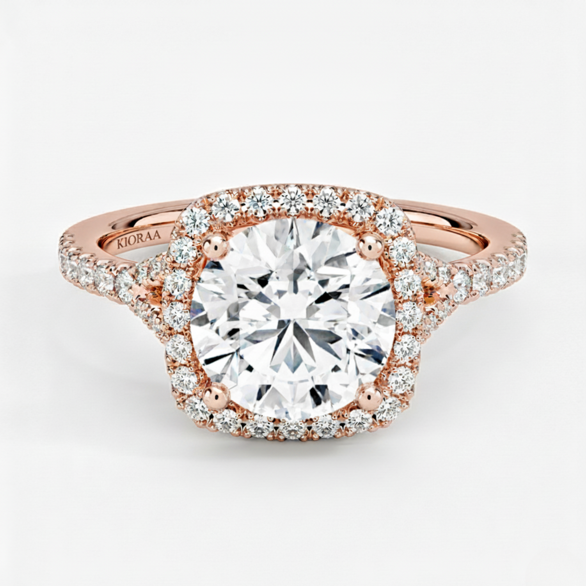 Half Coverage Round Diamond Halo Engagement Ring