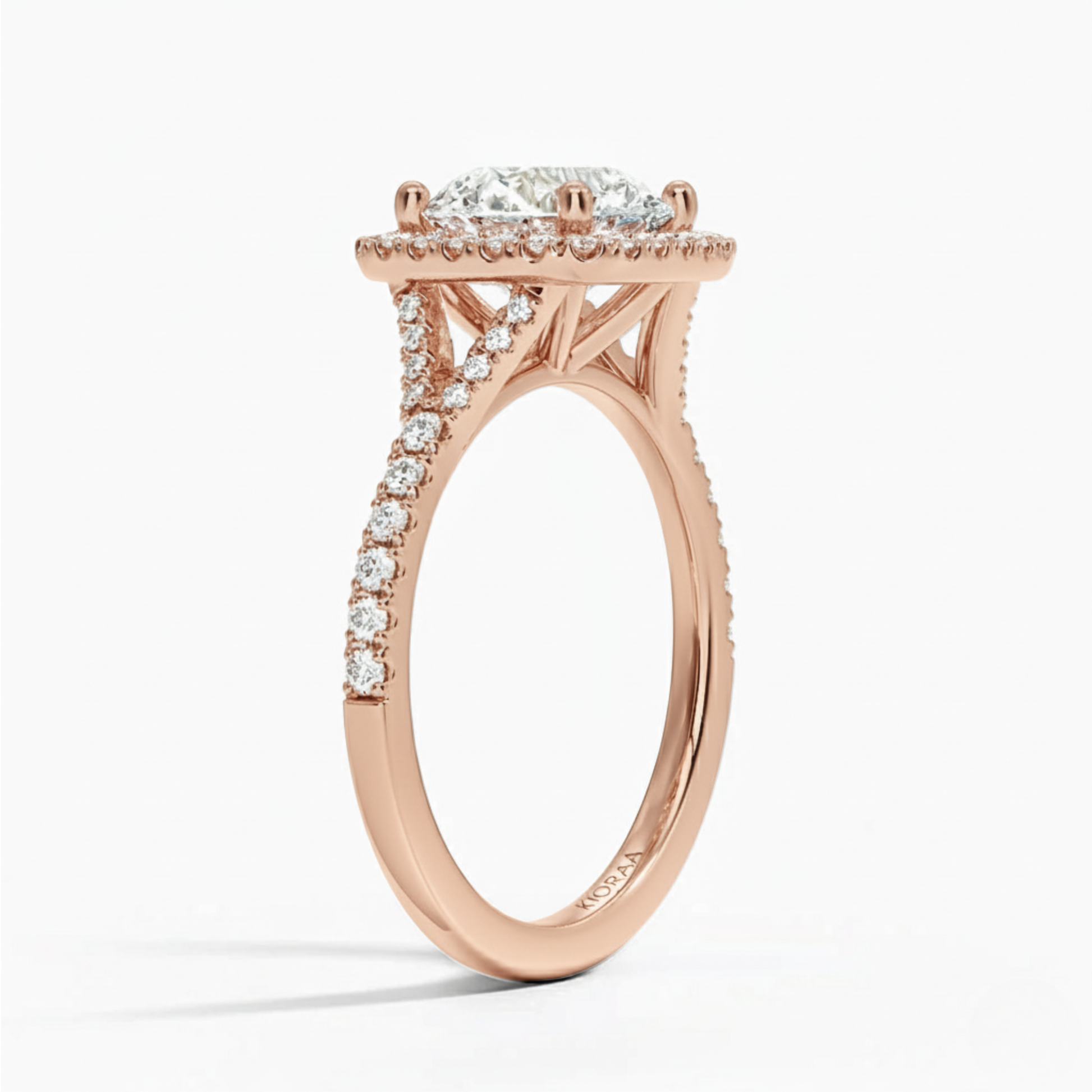Half Coverage Round Diamond Halo Engagement Ring