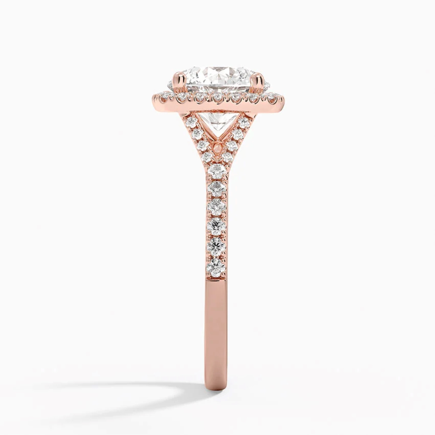 Half Coverage Round Diamond Halo Engagement Ring