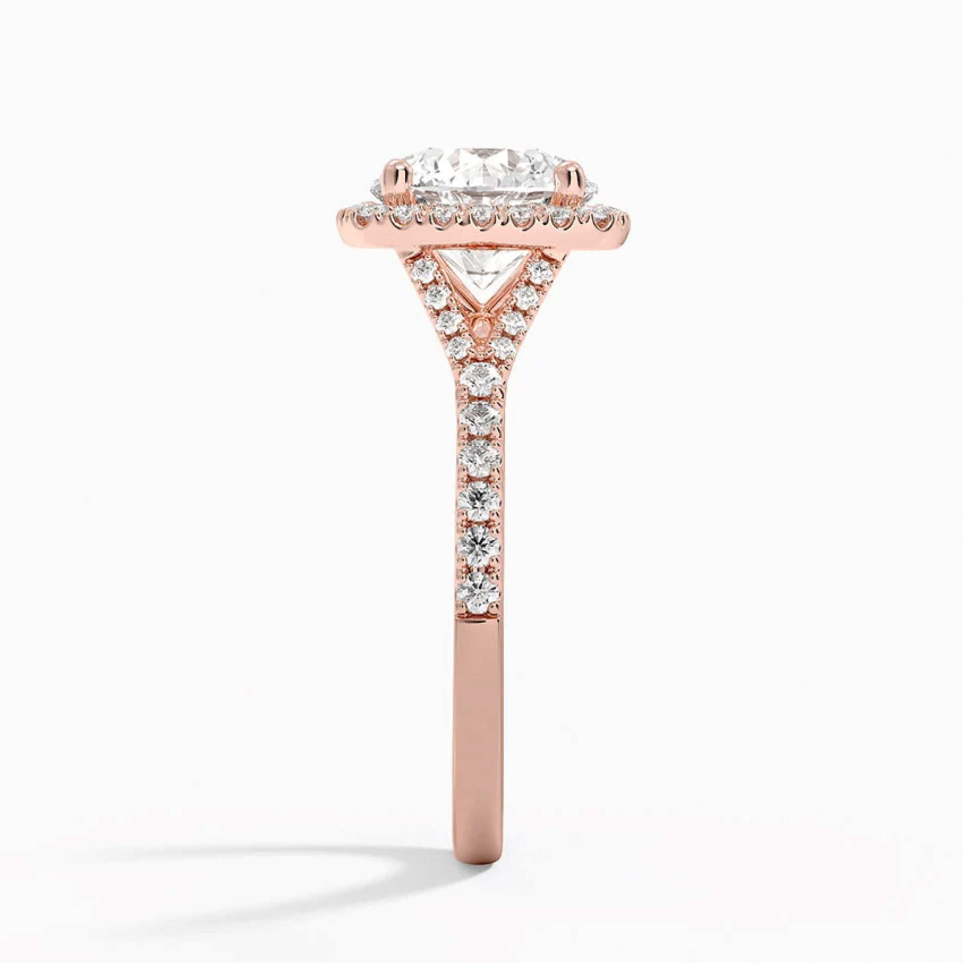 Half Coverage Round Diamond Halo Engagement Ring