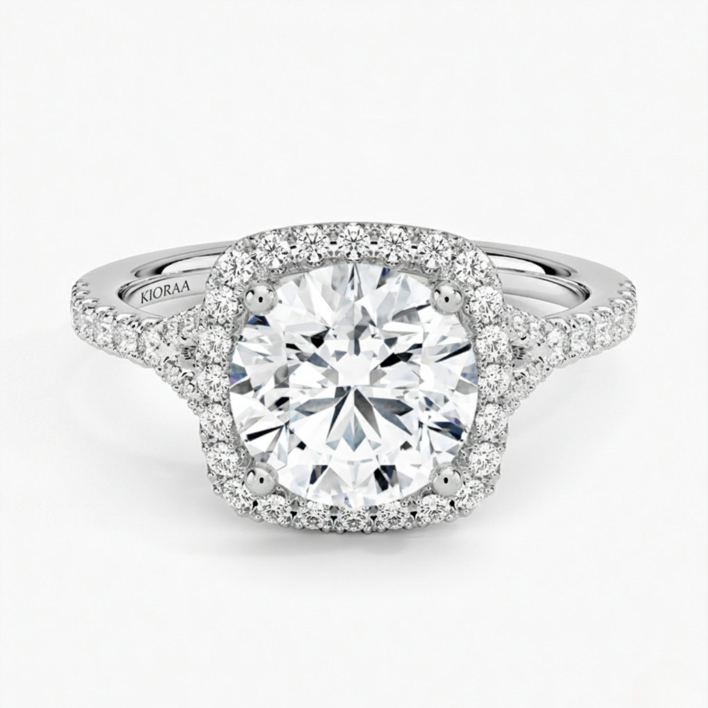 Half Coverage Round Diamond Halo Engagement Ring