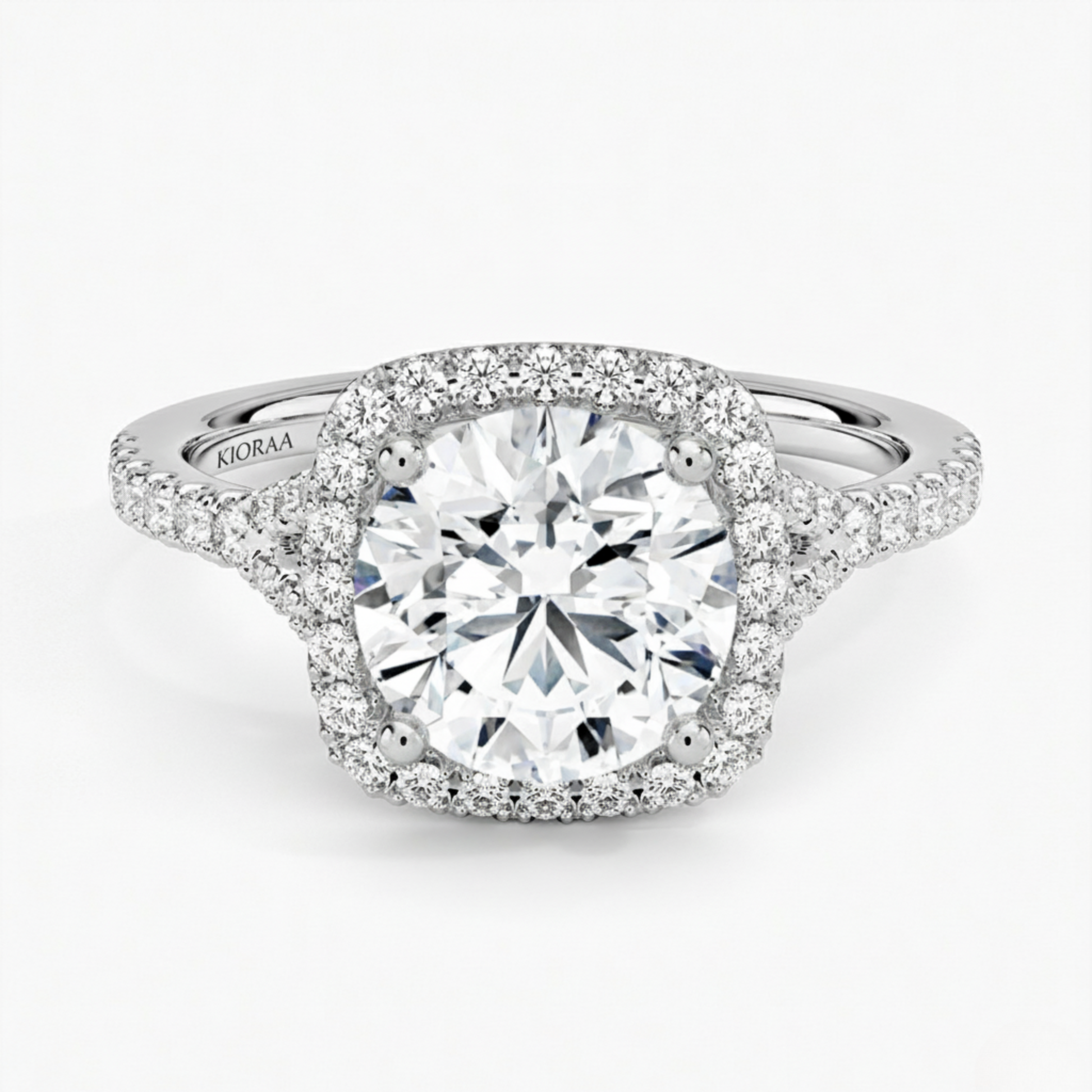 Half Coverage Round Diamond Halo Engagement Ring