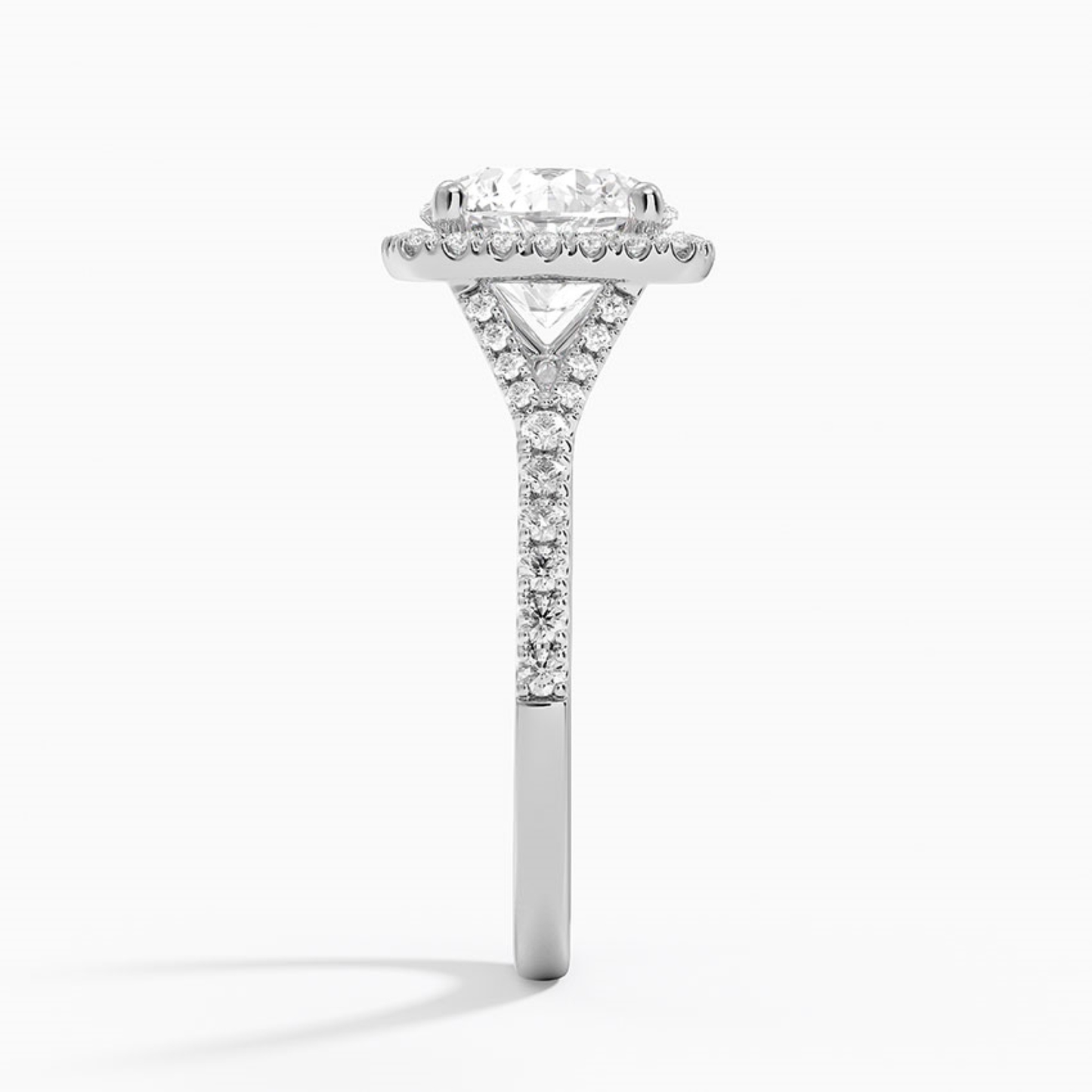 Half Coverage Round Diamond Halo Engagement Ring