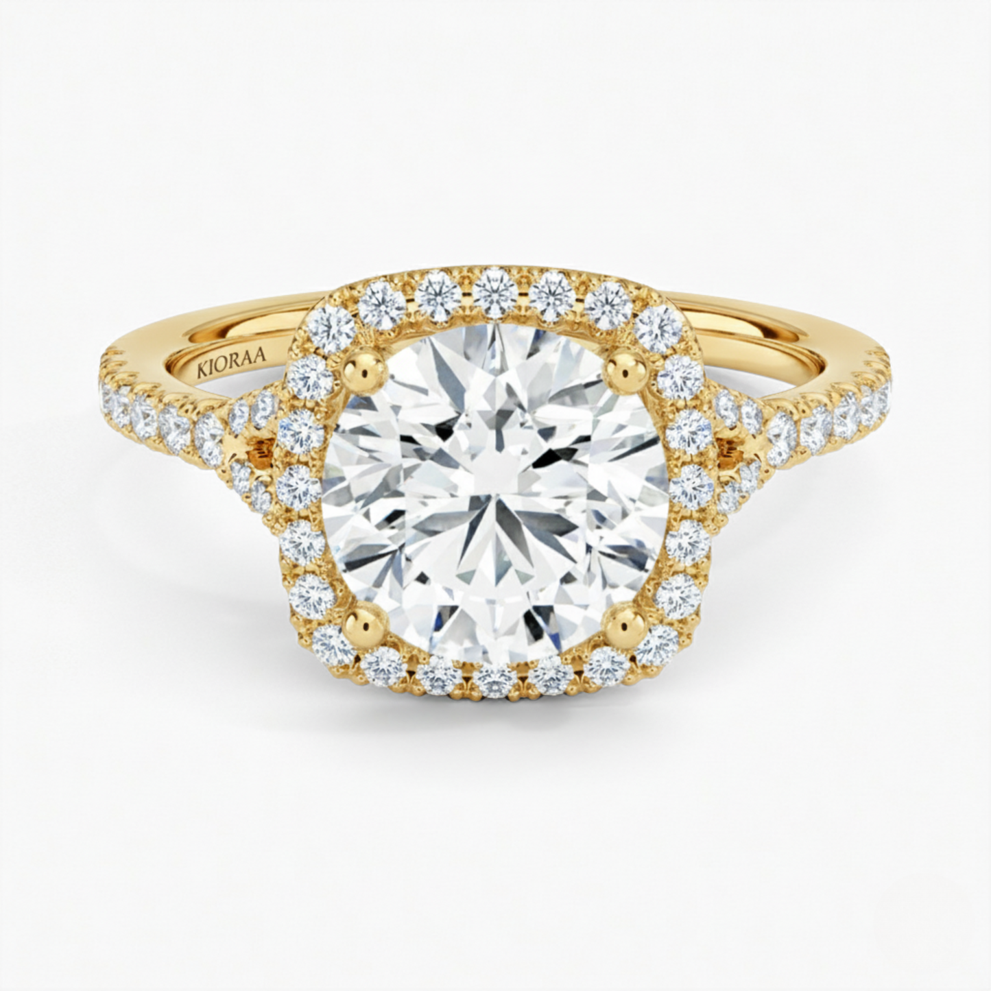 Half Coverage Round Diamond Halo Engagement Ring