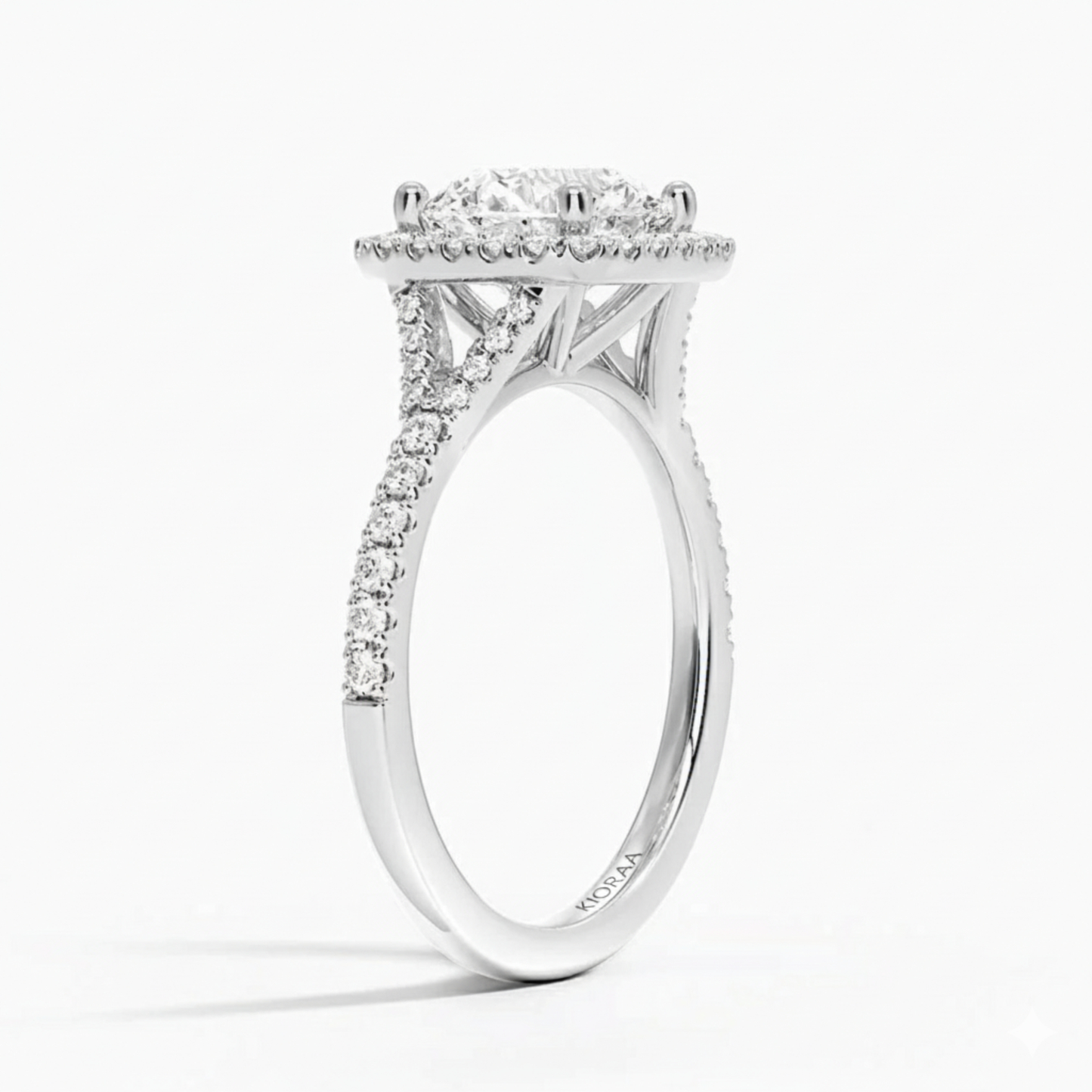 Half Coverage Round Diamond Halo Engagement Ring