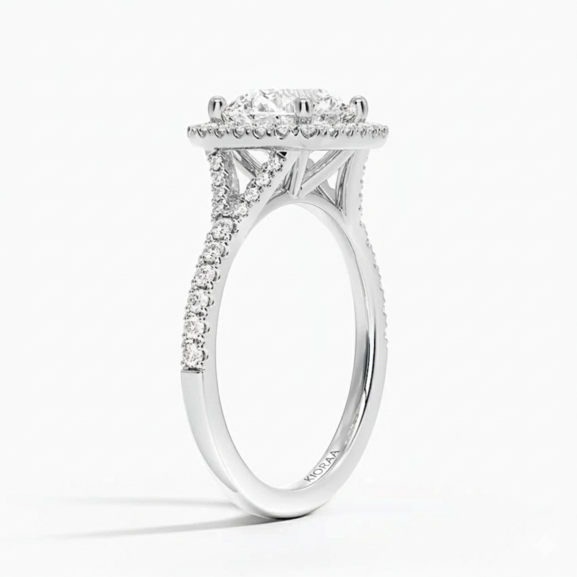 Half Coverage Round Diamond Halo Engagement Ring