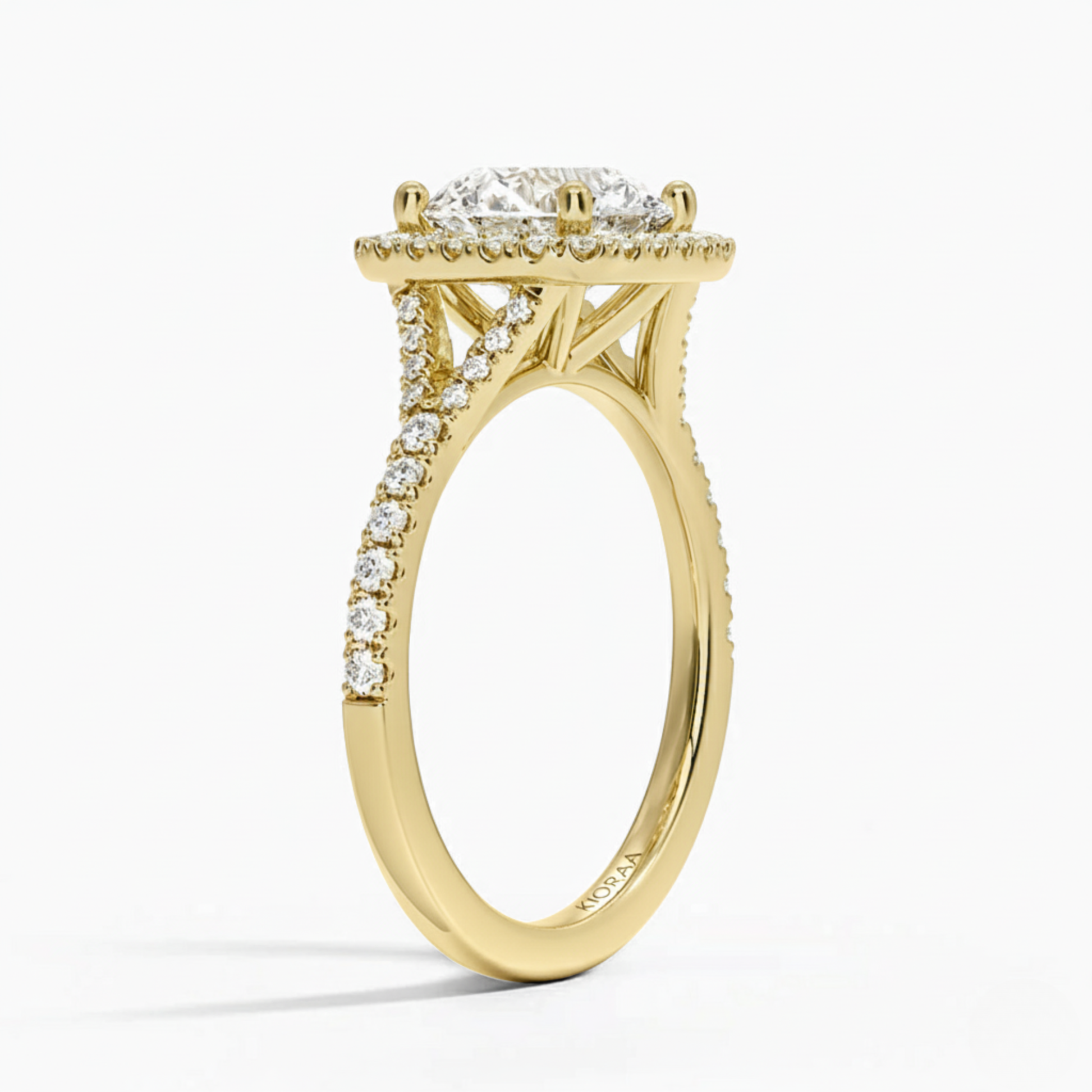 Half Coverage Round Diamond Halo Engagement Ring