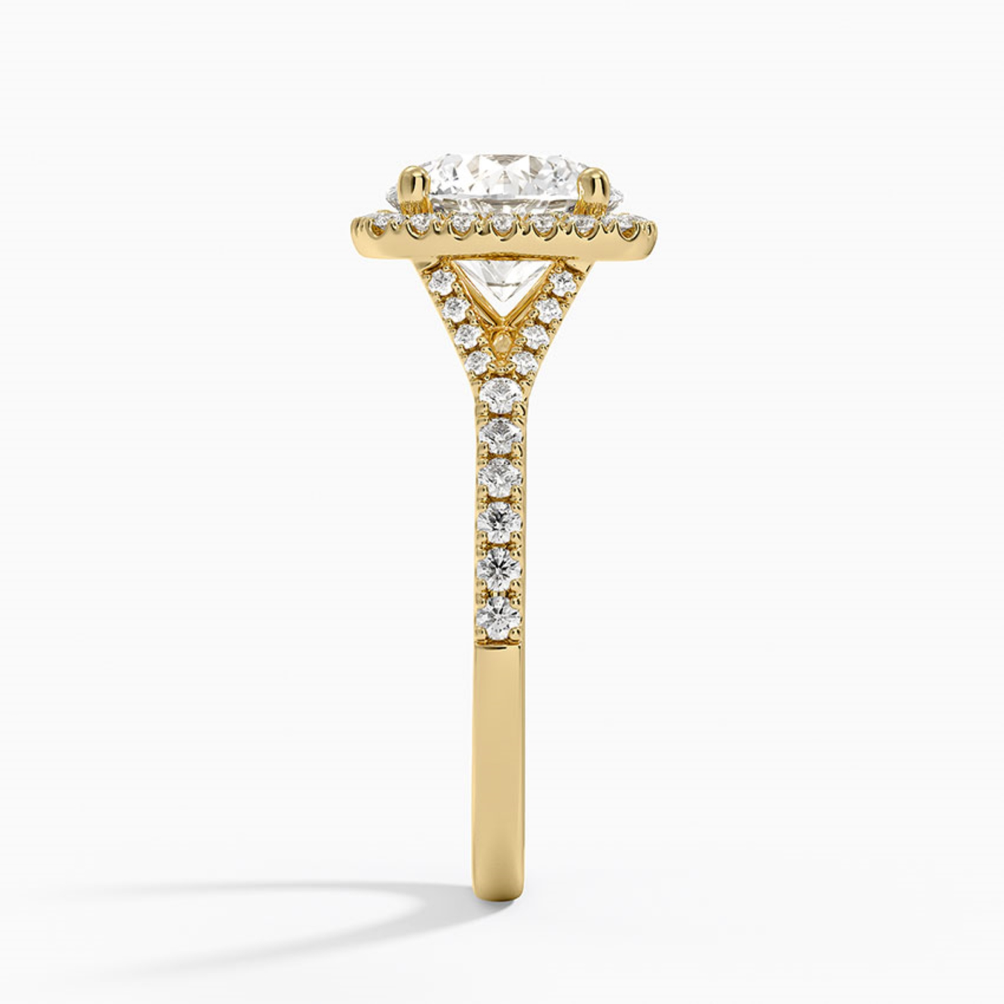 Half Coverage Round Diamond Halo Engagement Ring