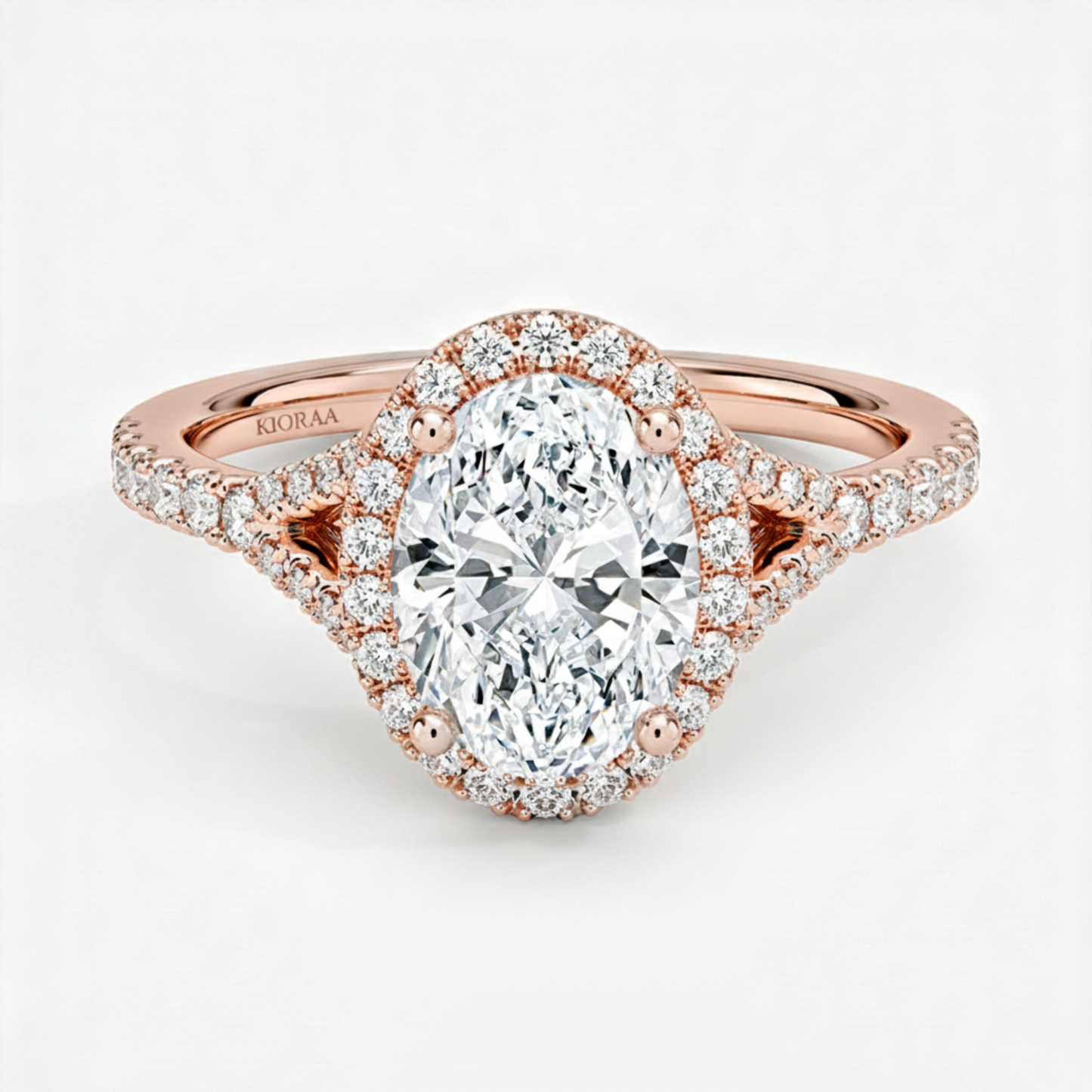 Half Coverage Oval Diamond Halo Engagement Ring