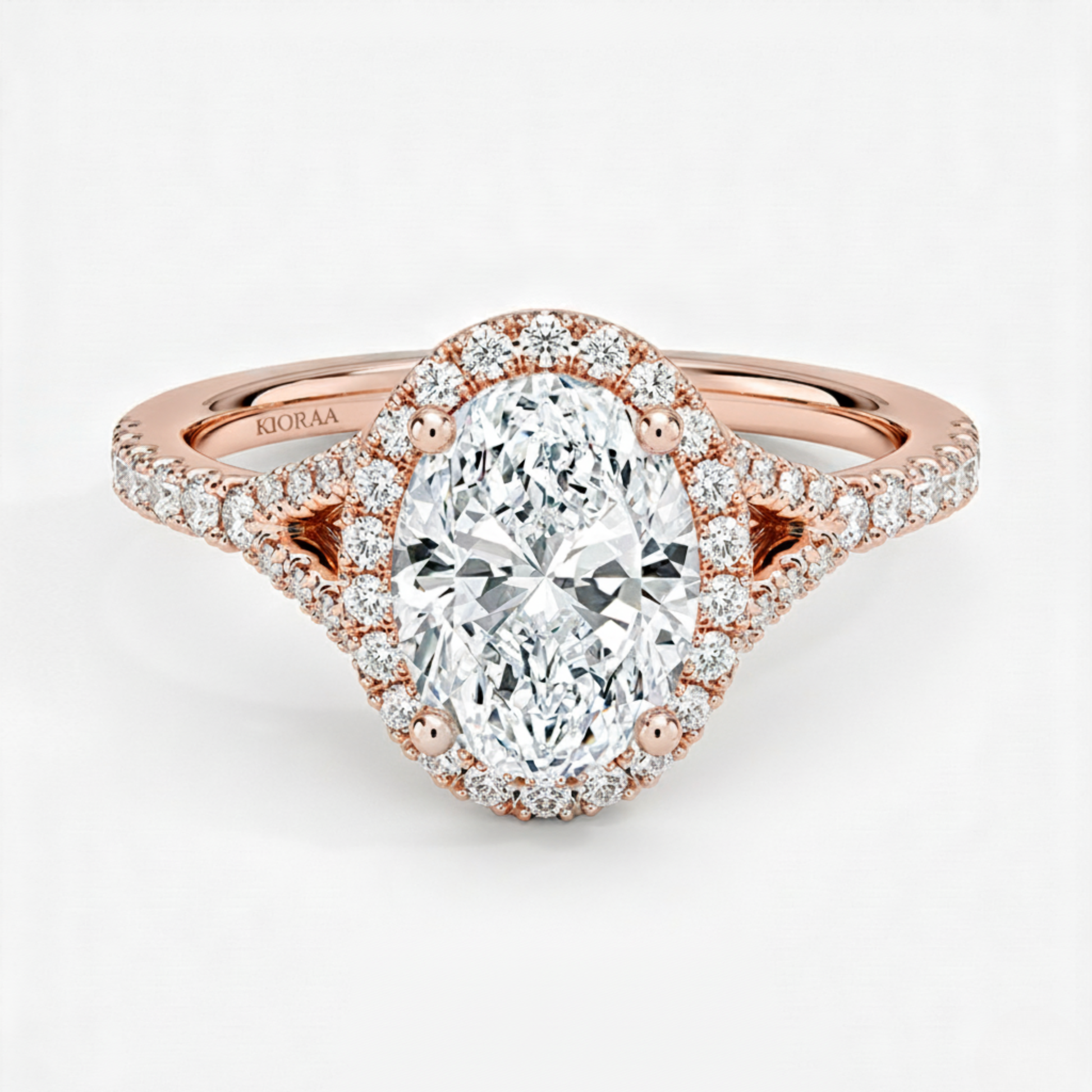 Half Coverage Oval Diamond Halo Engagement Ring