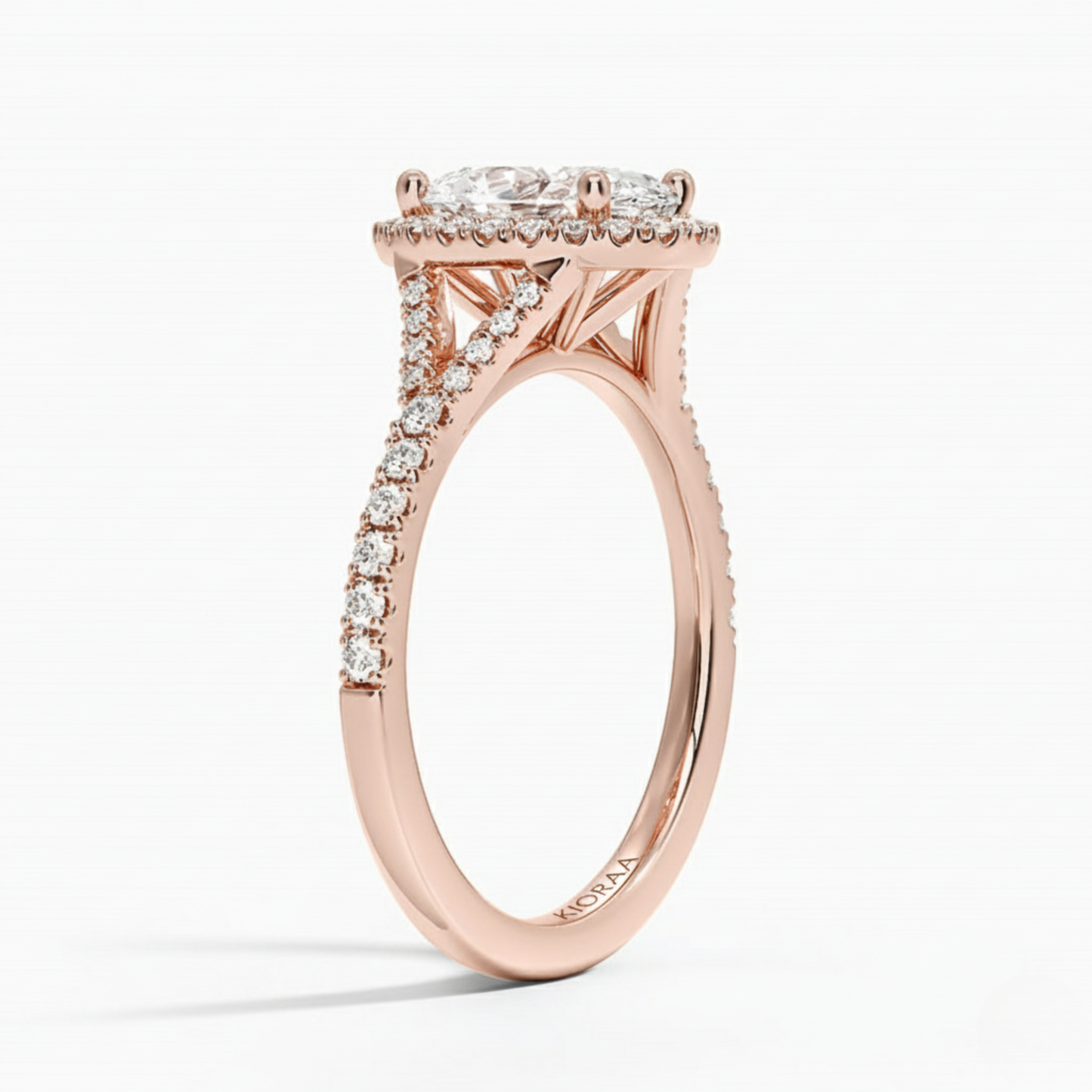 Half Coverage Oval Diamond Halo Engagement Ring