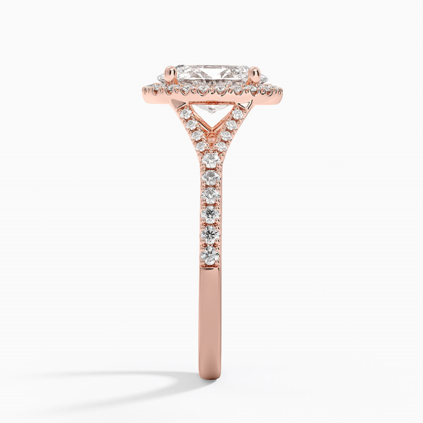 Half Coverage Oval Diamond Halo Engagement Ring