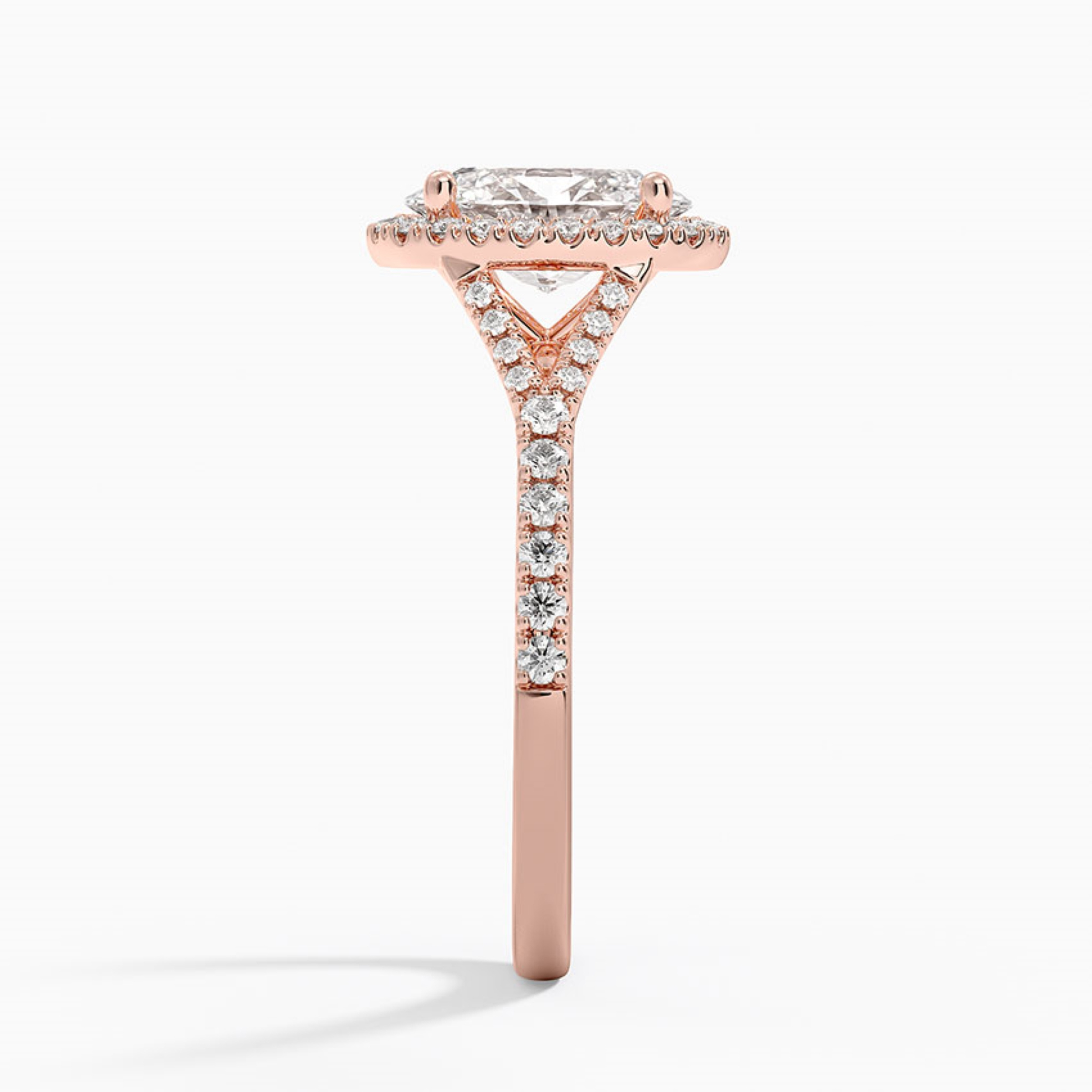 Half Coverage Oval Diamond Halo Engagement Ring