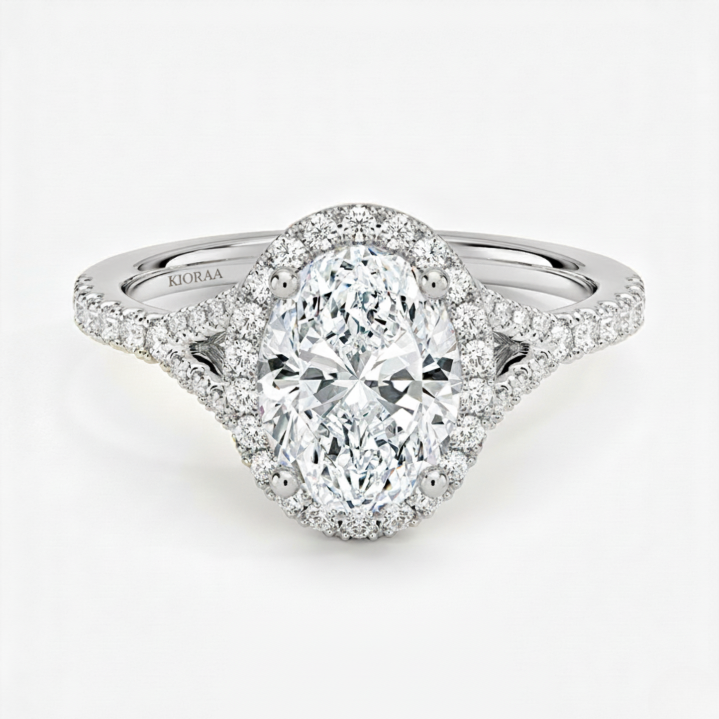 Half Coverage Oval Diamond Halo Engagement Ring