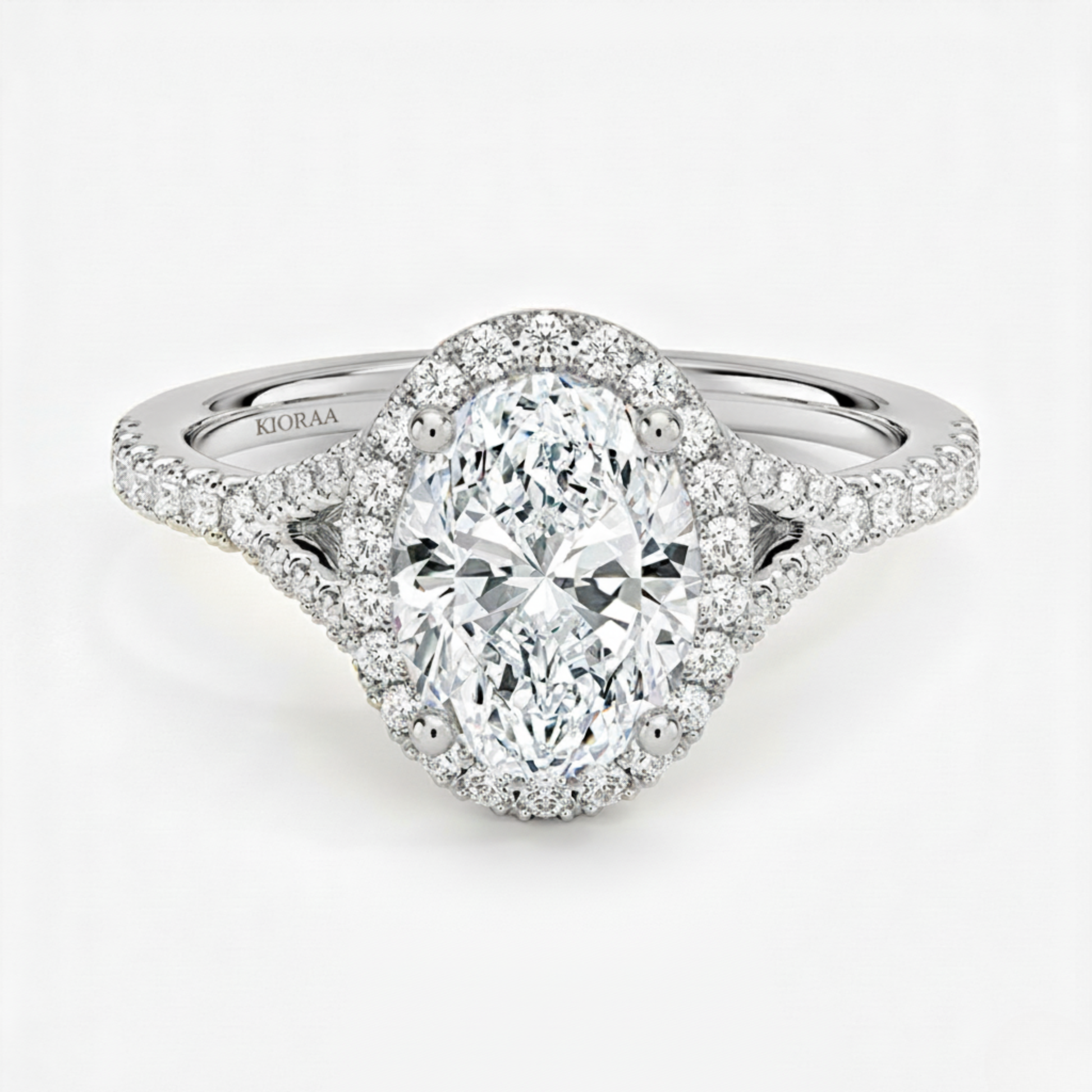 Half Coverage Oval Diamond Halo Engagement Ring