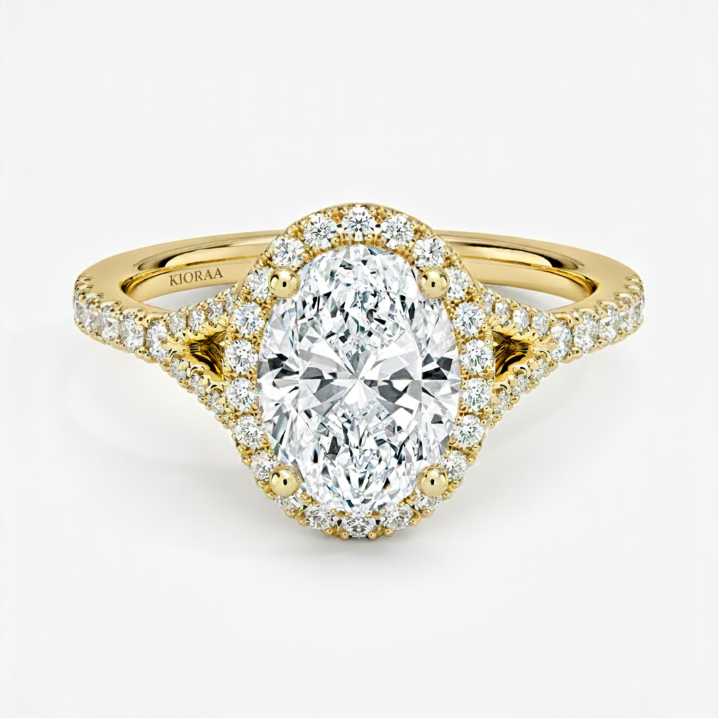 Half Coverage Oval Diamond Halo Engagement Ring