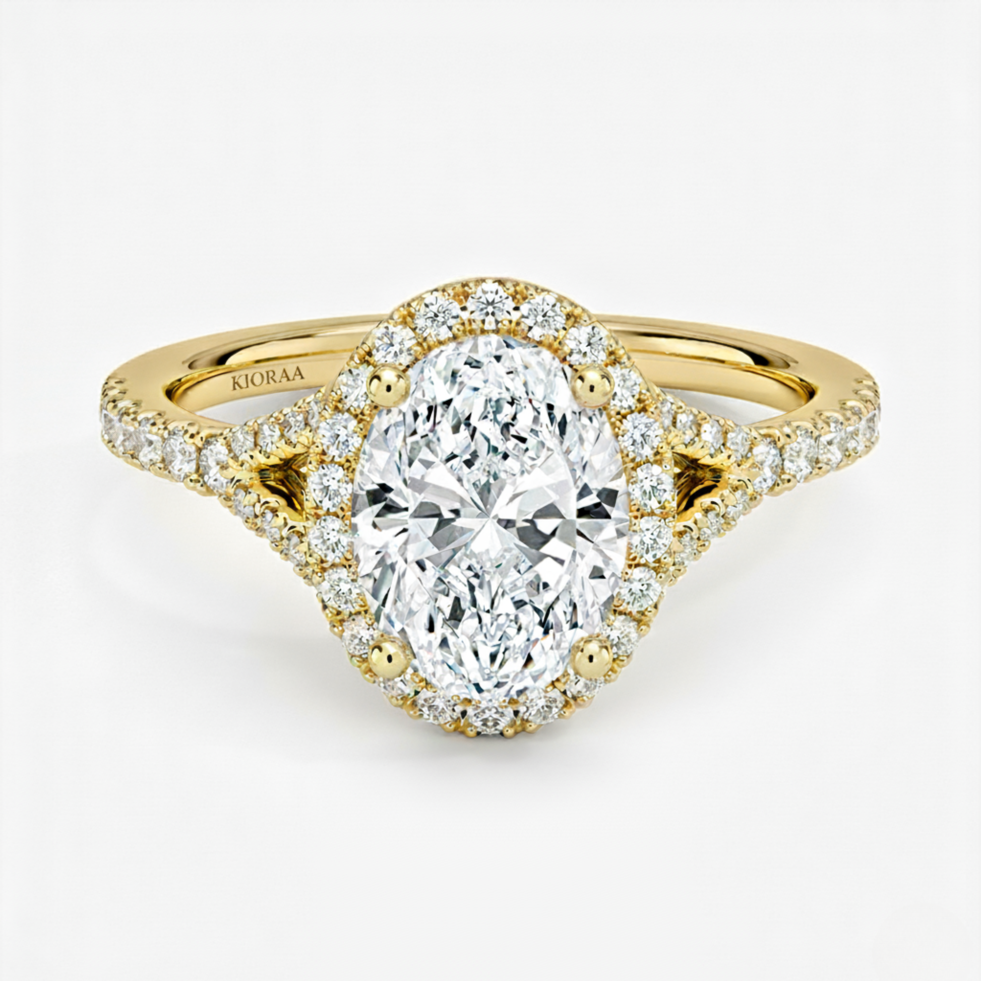 Half Coverage Oval Diamond Halo Engagement Ring