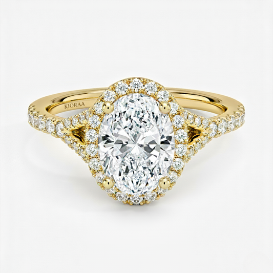 Half Coverage Oval Diamond Halo Engagement Ring