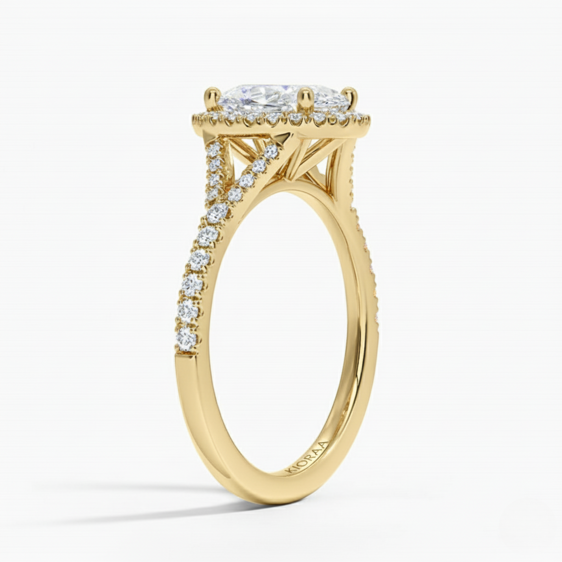Half Coverage Oval Diamond Halo Engagement Ring