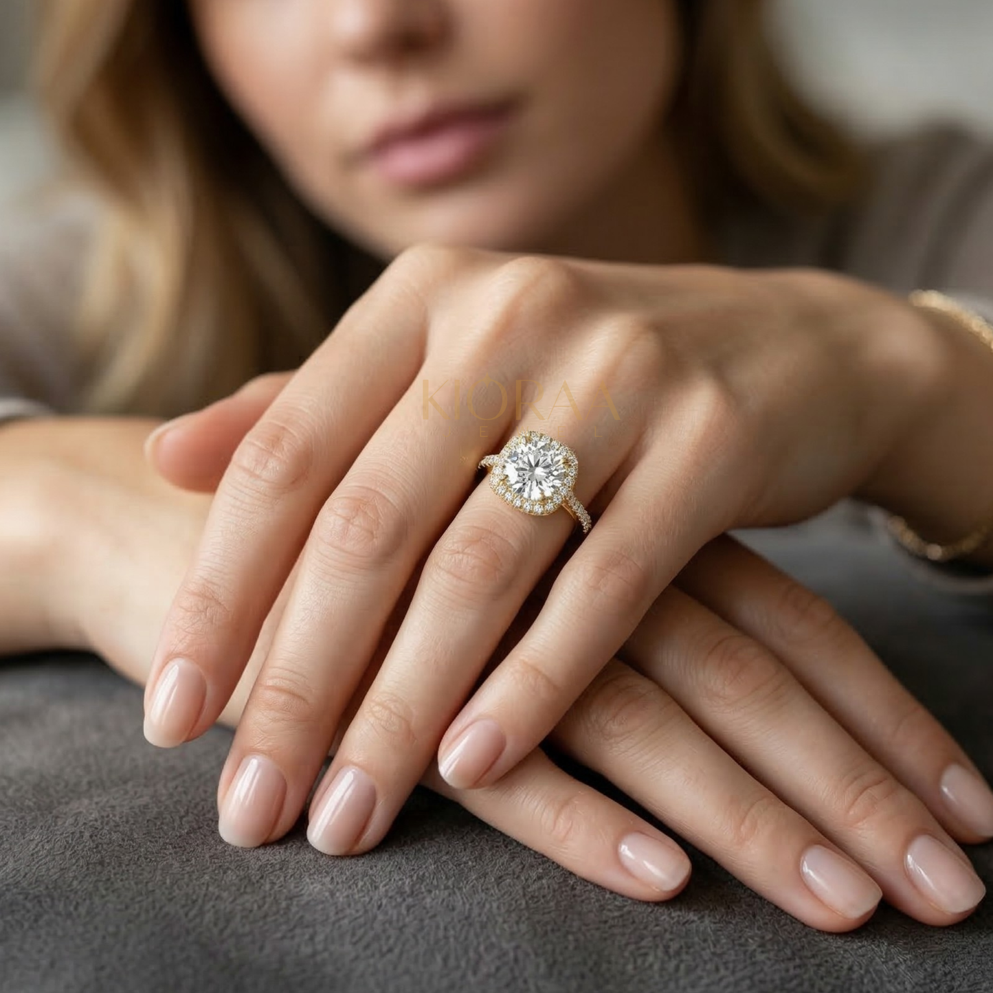 Round Lab Grown Diamond Halo Engagement Ring