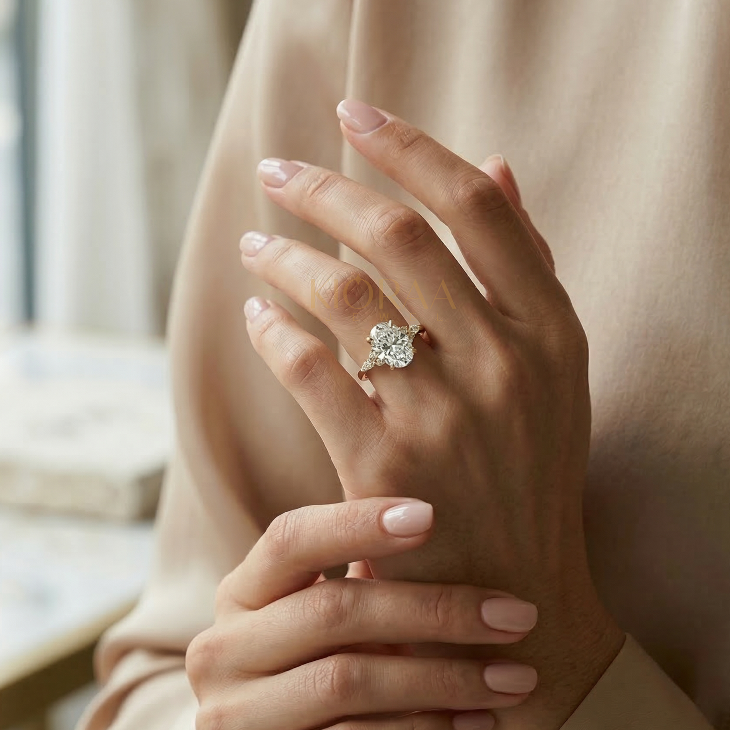Oval and Marquise Trio Diamond Engagement Ring
