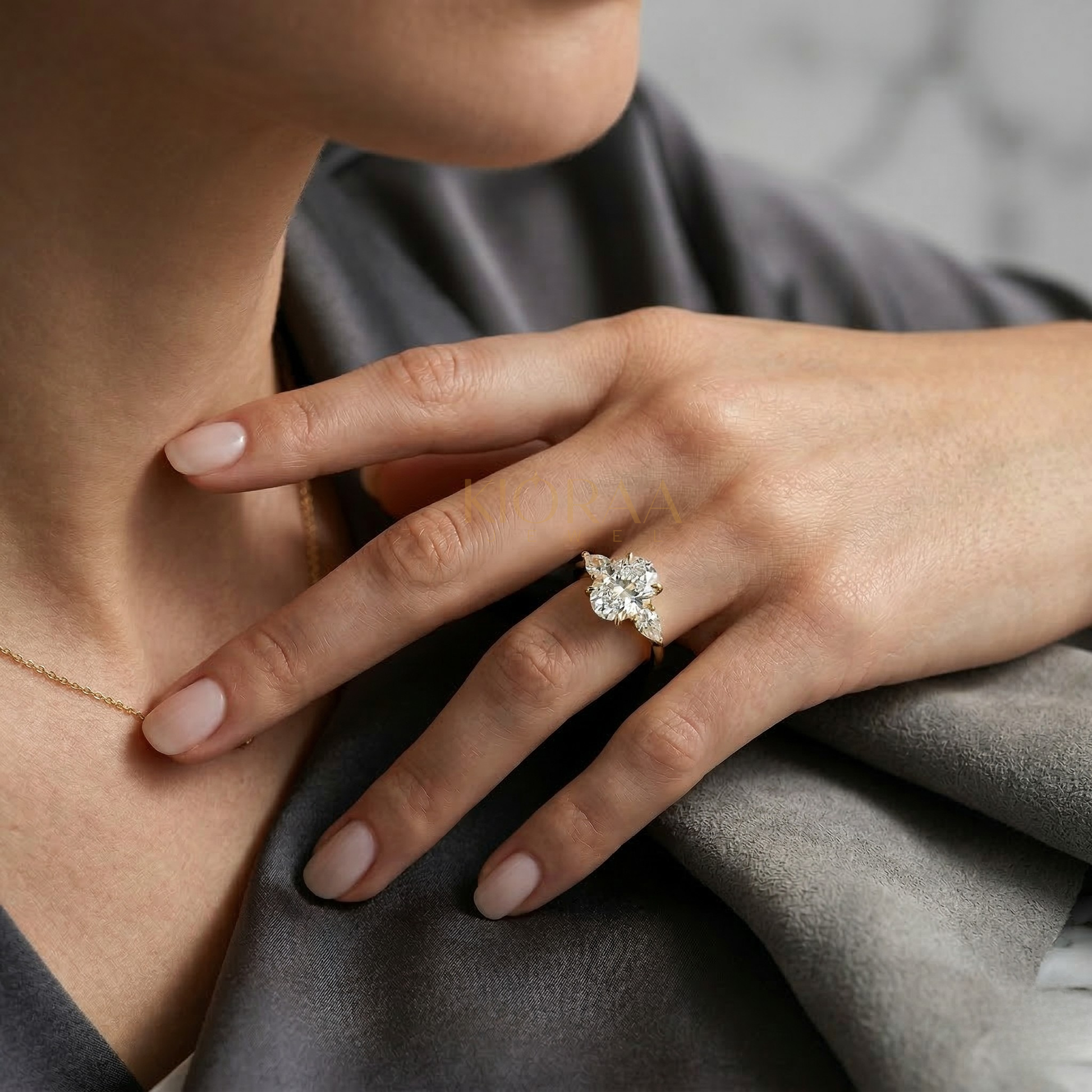 Oval Diamond Three Stone Engagement Ring