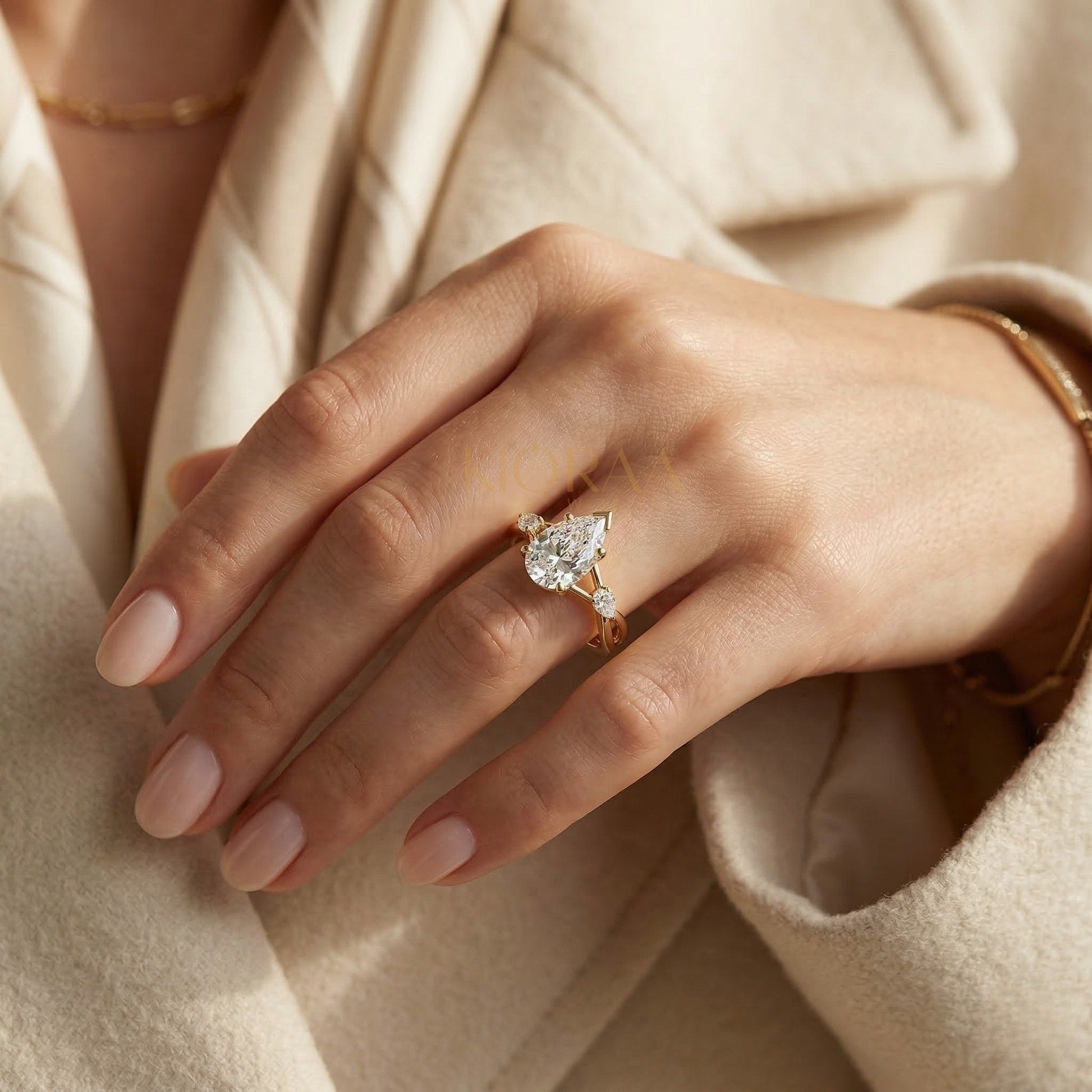 Pear Shape Three Stone Diamond Ring