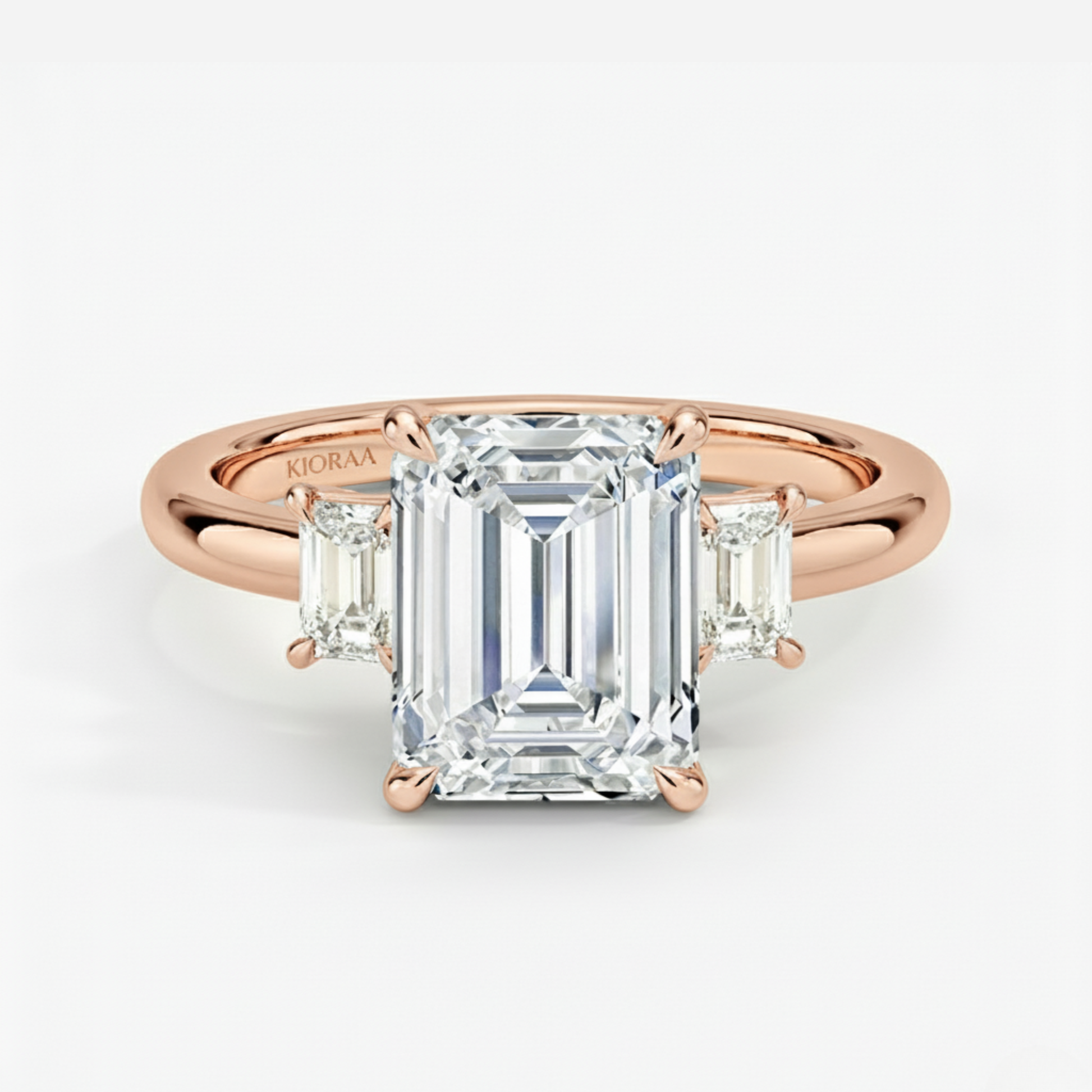 Emerald Three Stone Engagement Ring