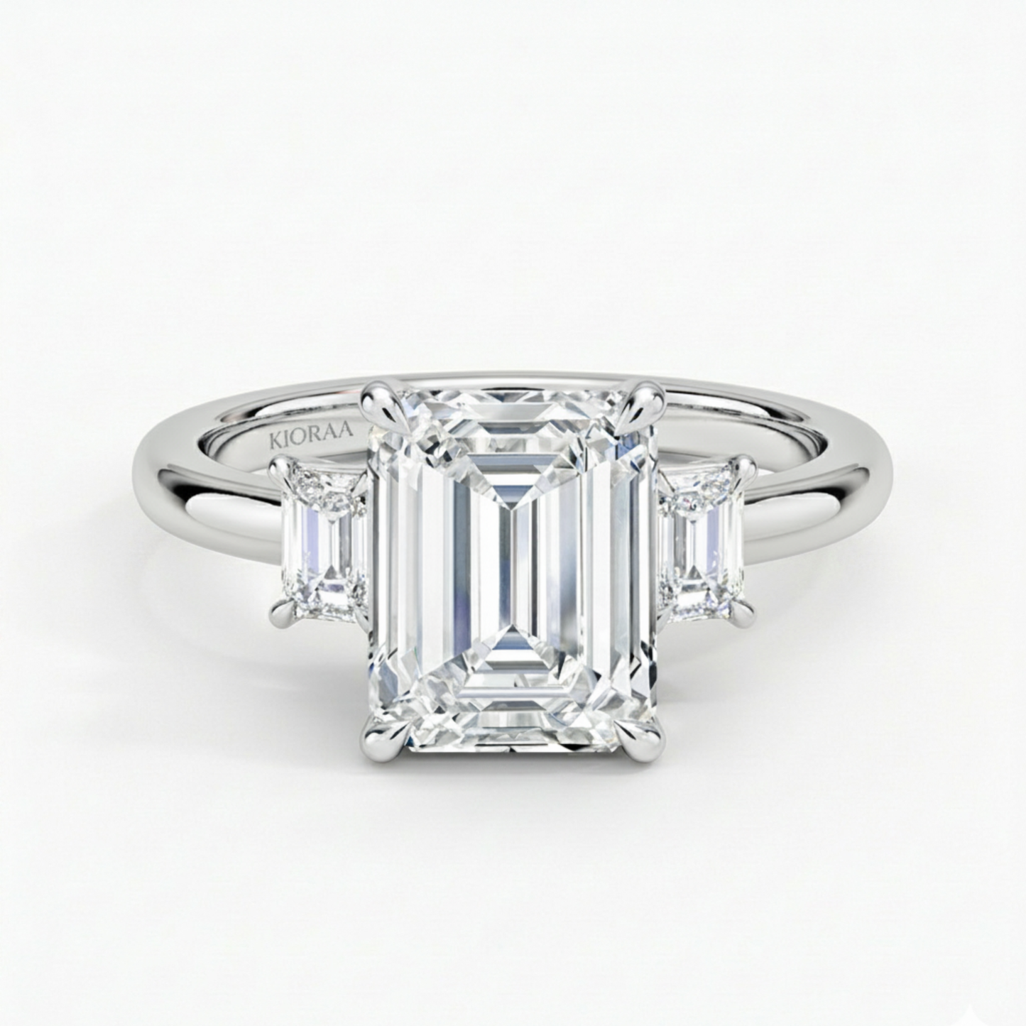 Emerald Three Stone Engagement Ring