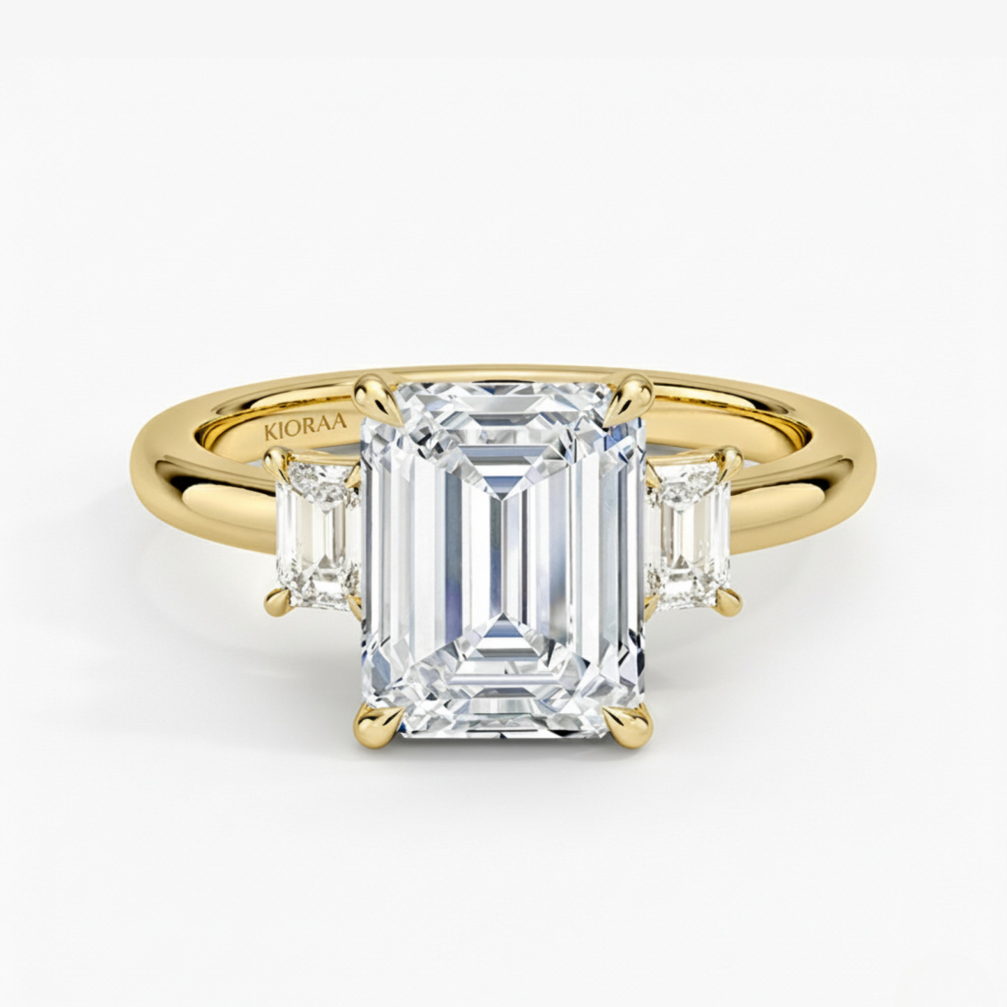 Emerald Three Stone Engagement Ring