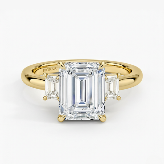 Emerald Three Stone Engagement Ring
