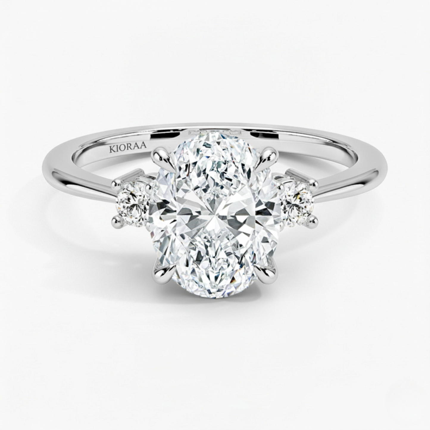 Classic Simple Oval Shape Three Stone Diamond Ring