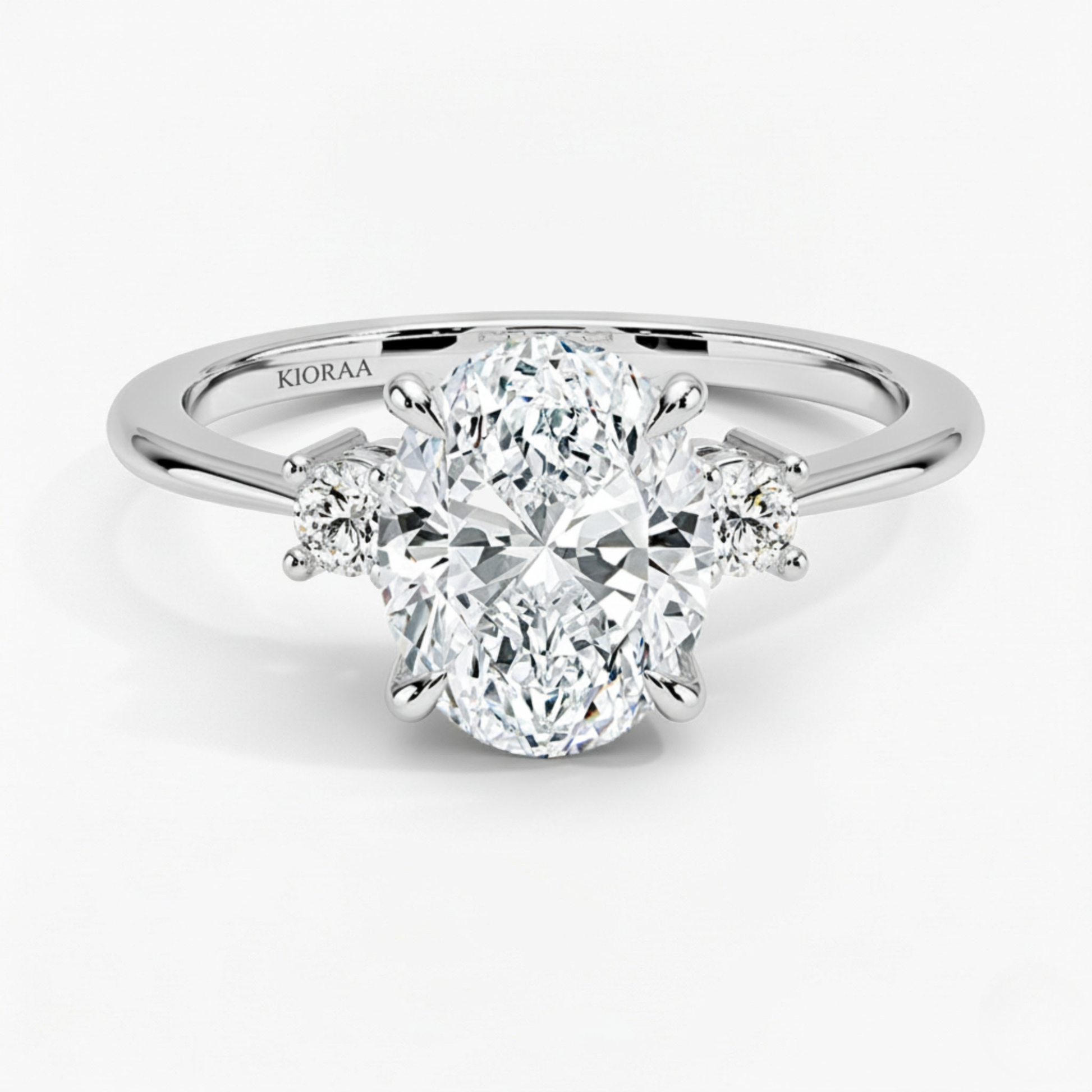 Classic Simple Oval Shape Three Stone Diamond Ring