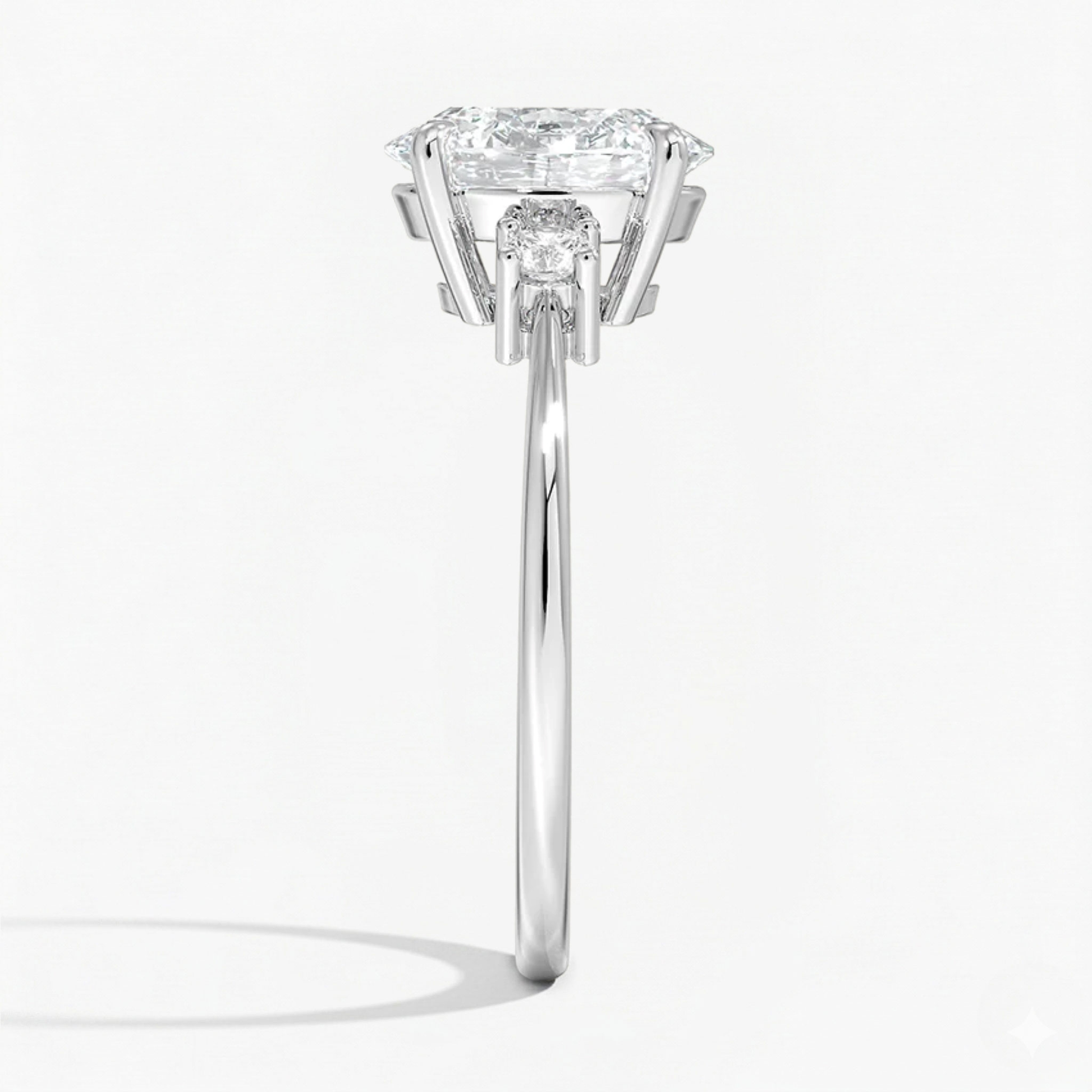 Classic Simple Oval Shape Three Stone Diamond Ring