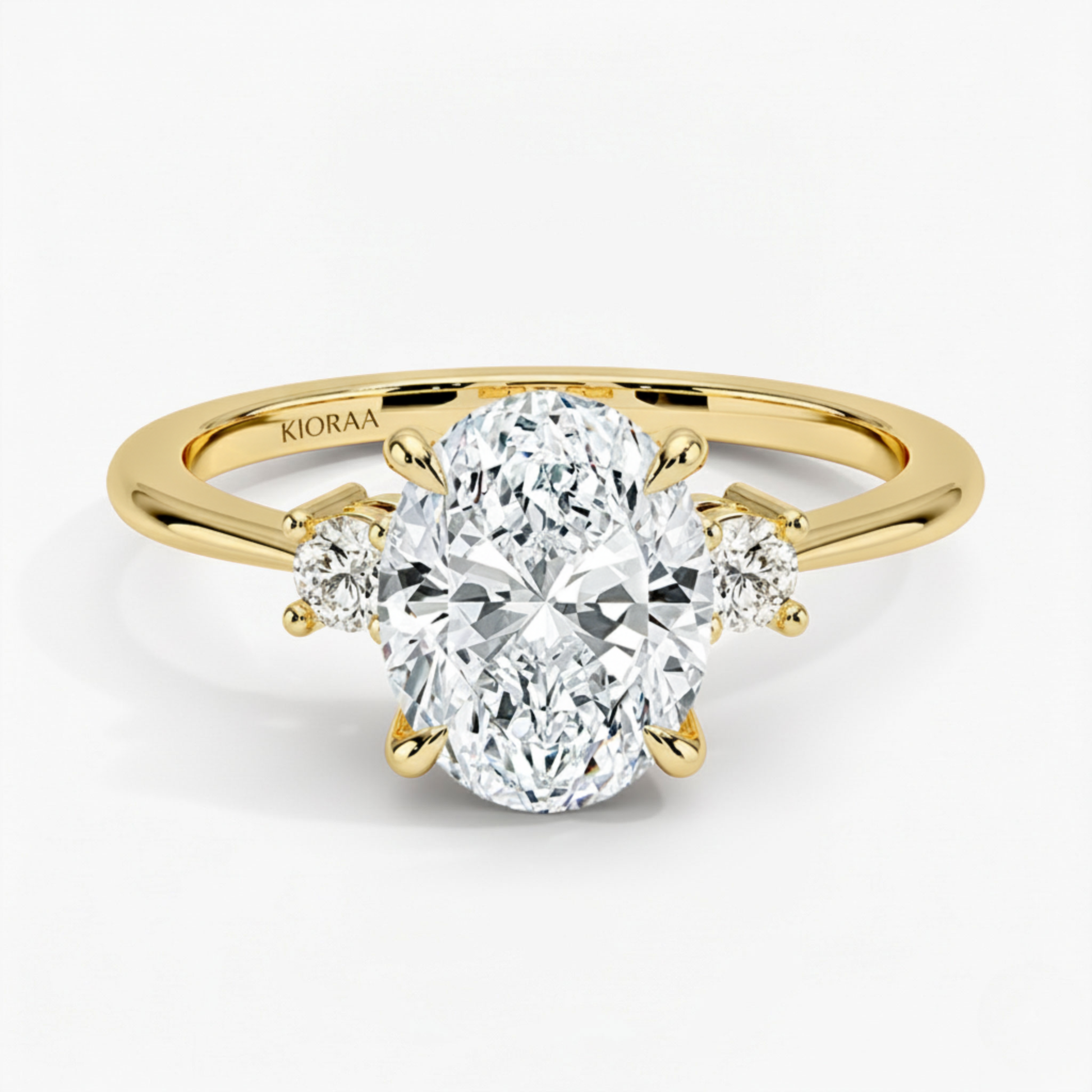 Classic Simple Oval Shape Three Stone Diamond Ring