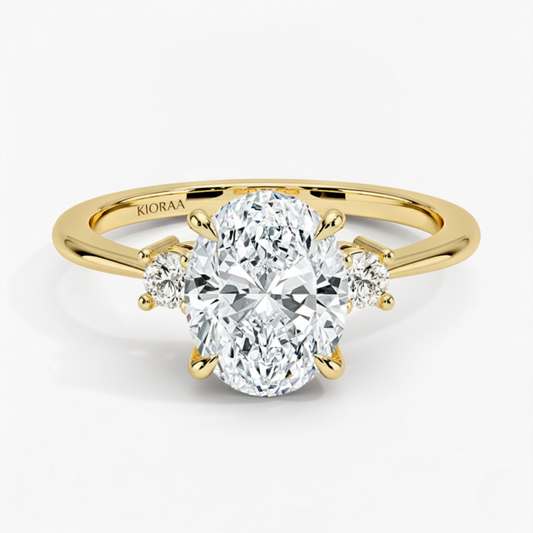 Classic Simple Oval Shape Three Stone Diamond Ring