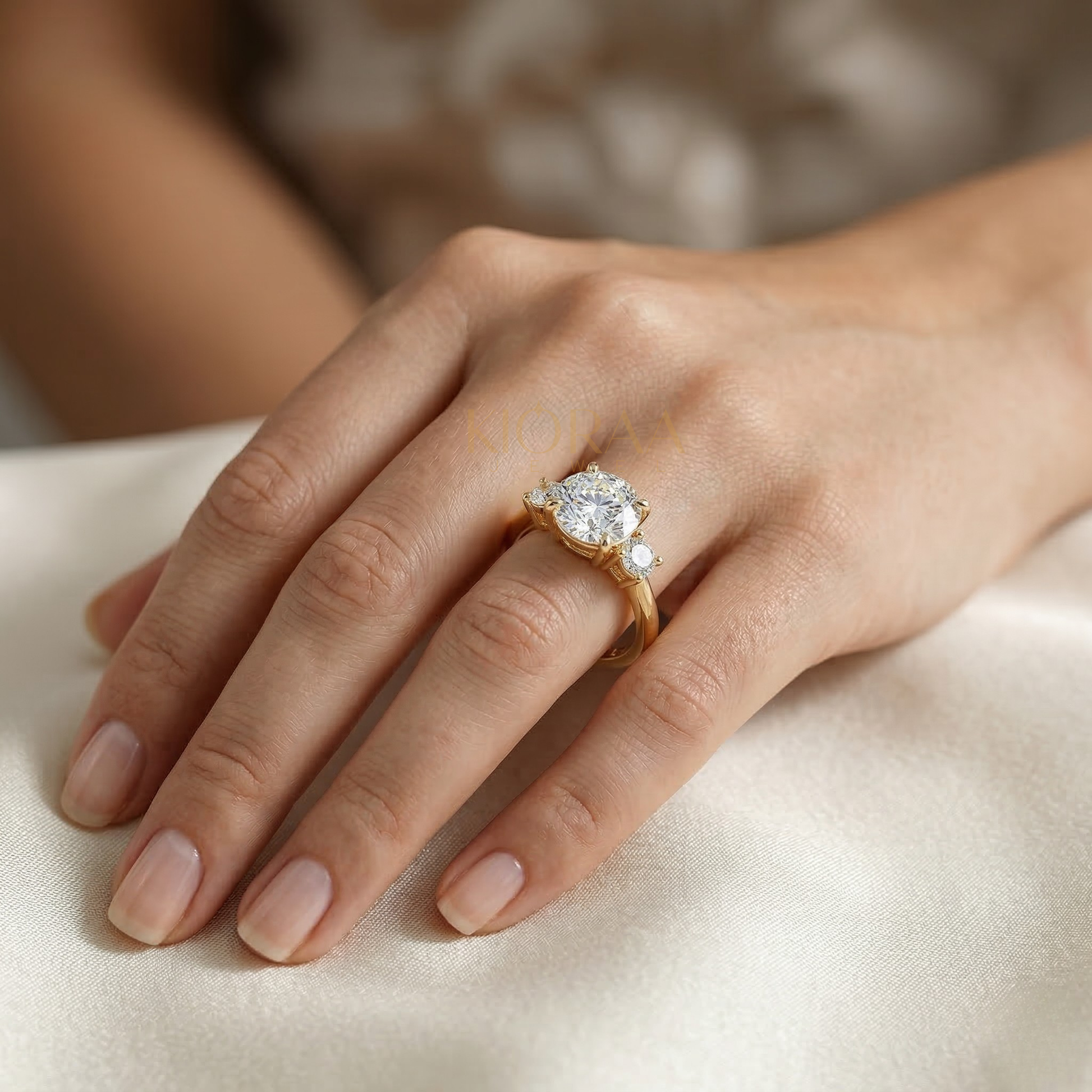 Classic Simple Round Shape Three Stone Diamond Ring