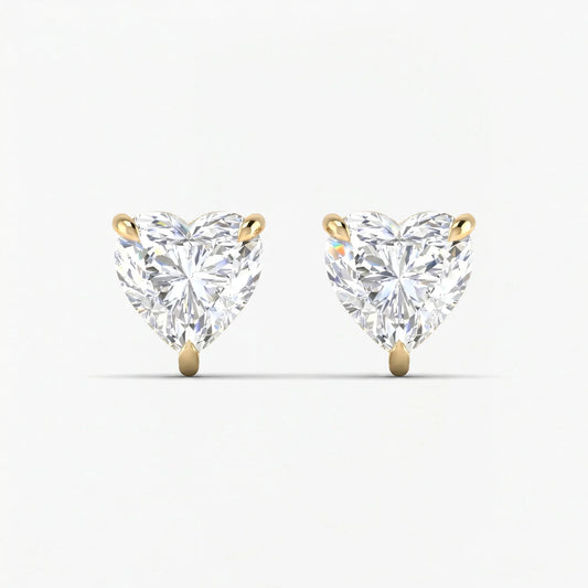 Heart shaped Three prong Lab Diamond Studs