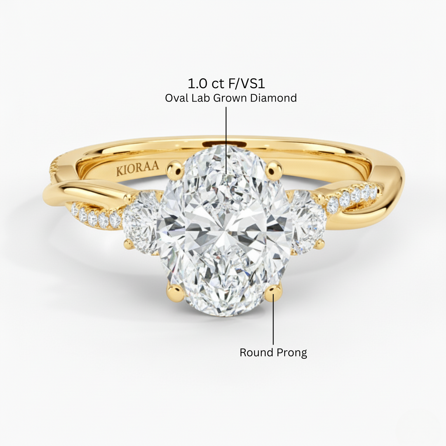 Twist Oval Diamond Three Stone Engagement Ring