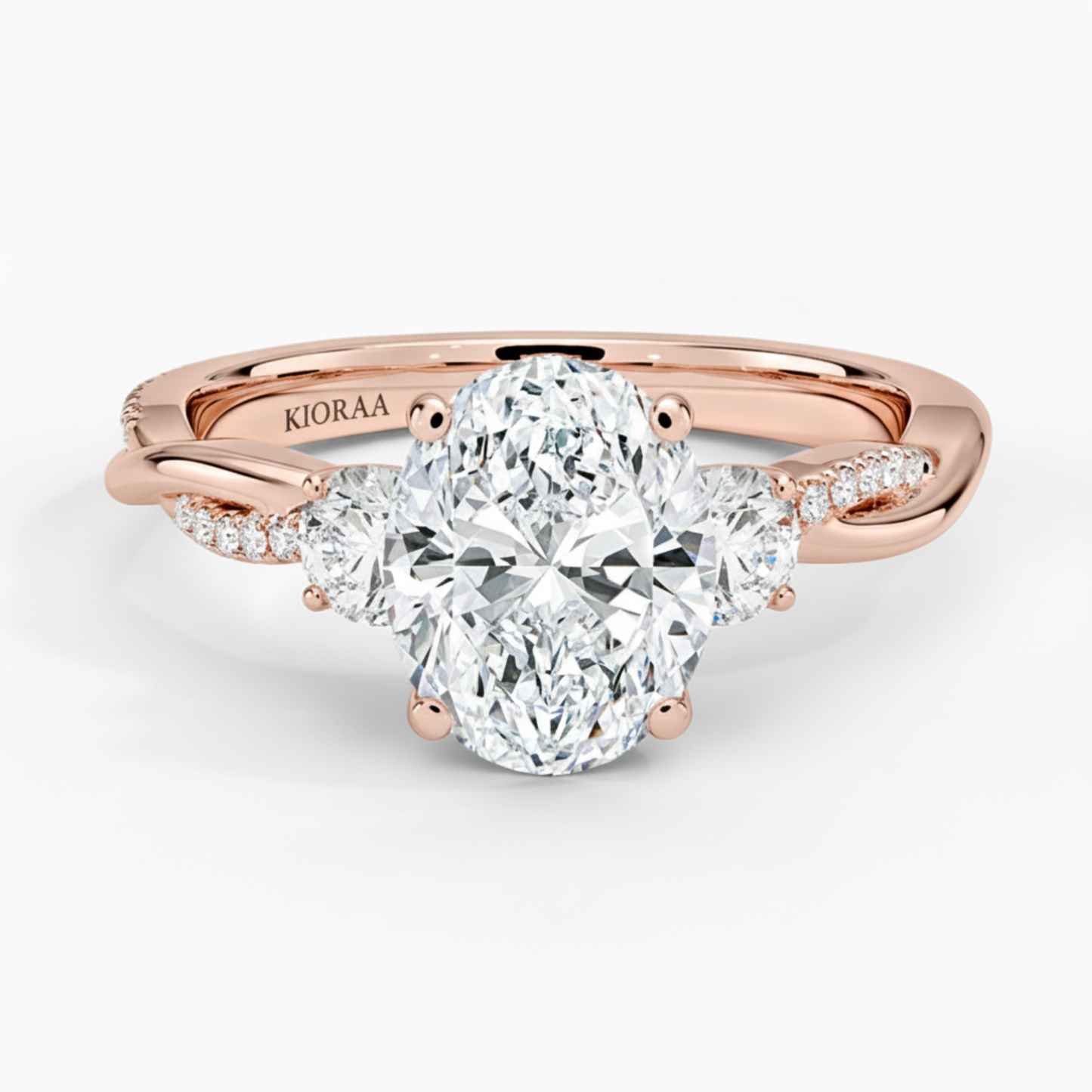 Twist Oval Diamond Three Stone Engagement Ring