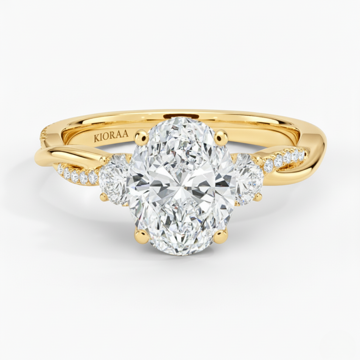 Twist Oval Diamond Three Stone Engagement Ring