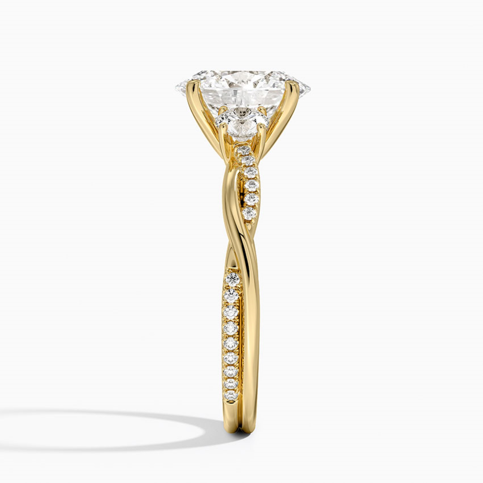 Twist Oval Diamond Three Stone Engagement Ring