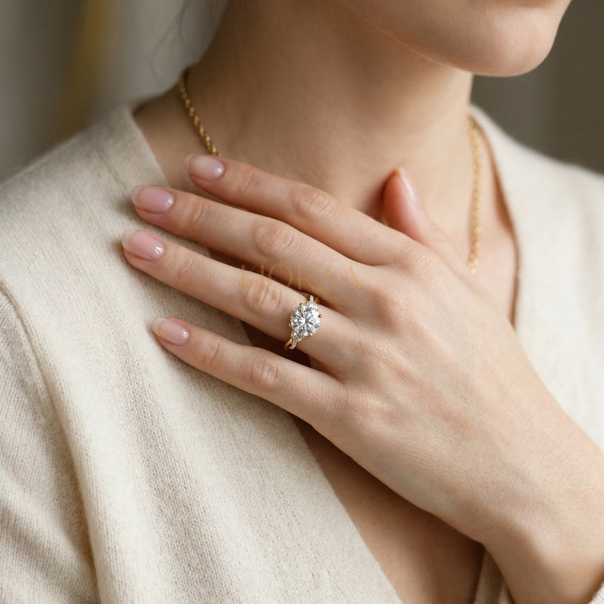 Twist Round Diamond Three Stone Engagement Ring