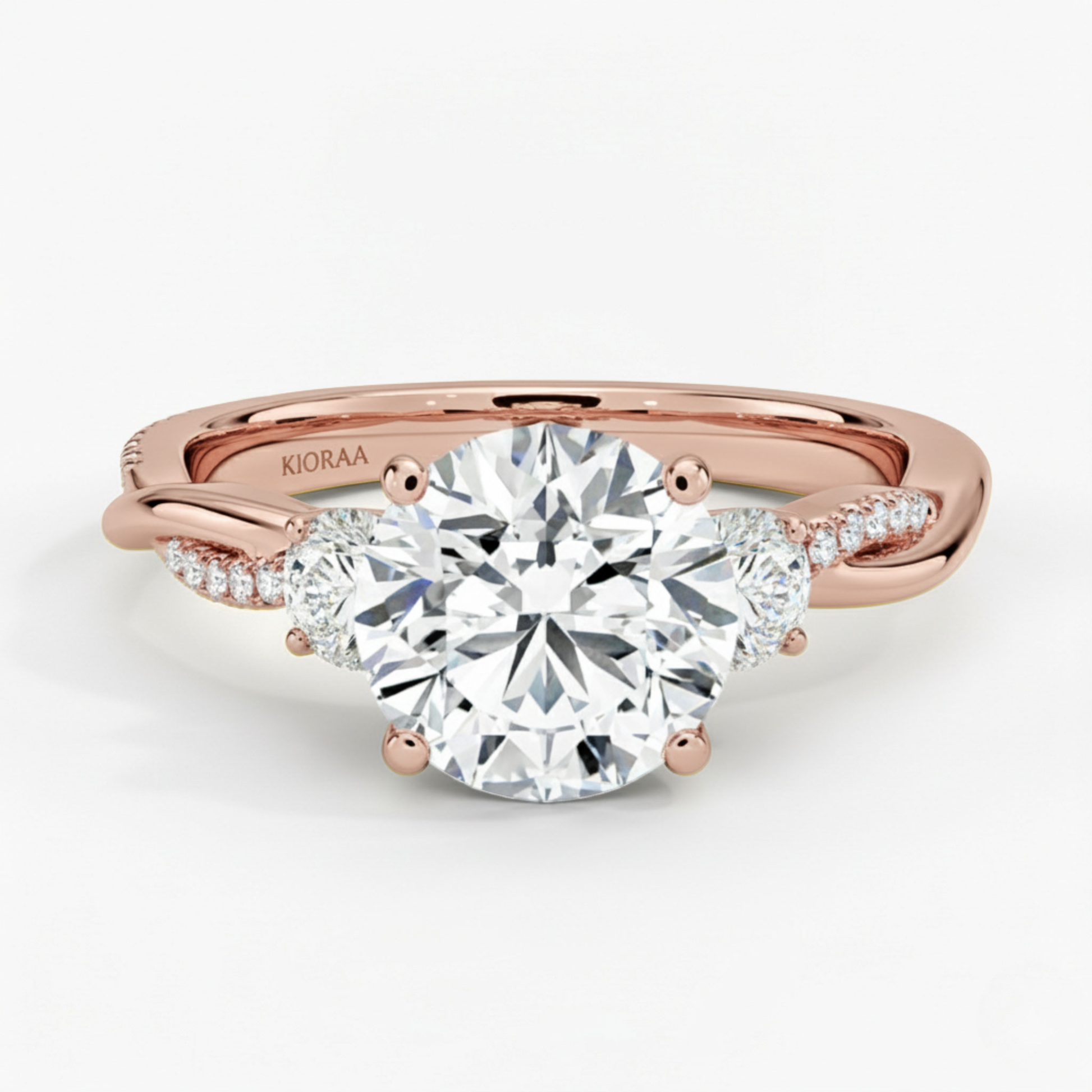 Twist Round Diamond Three Stone Engagement Ring