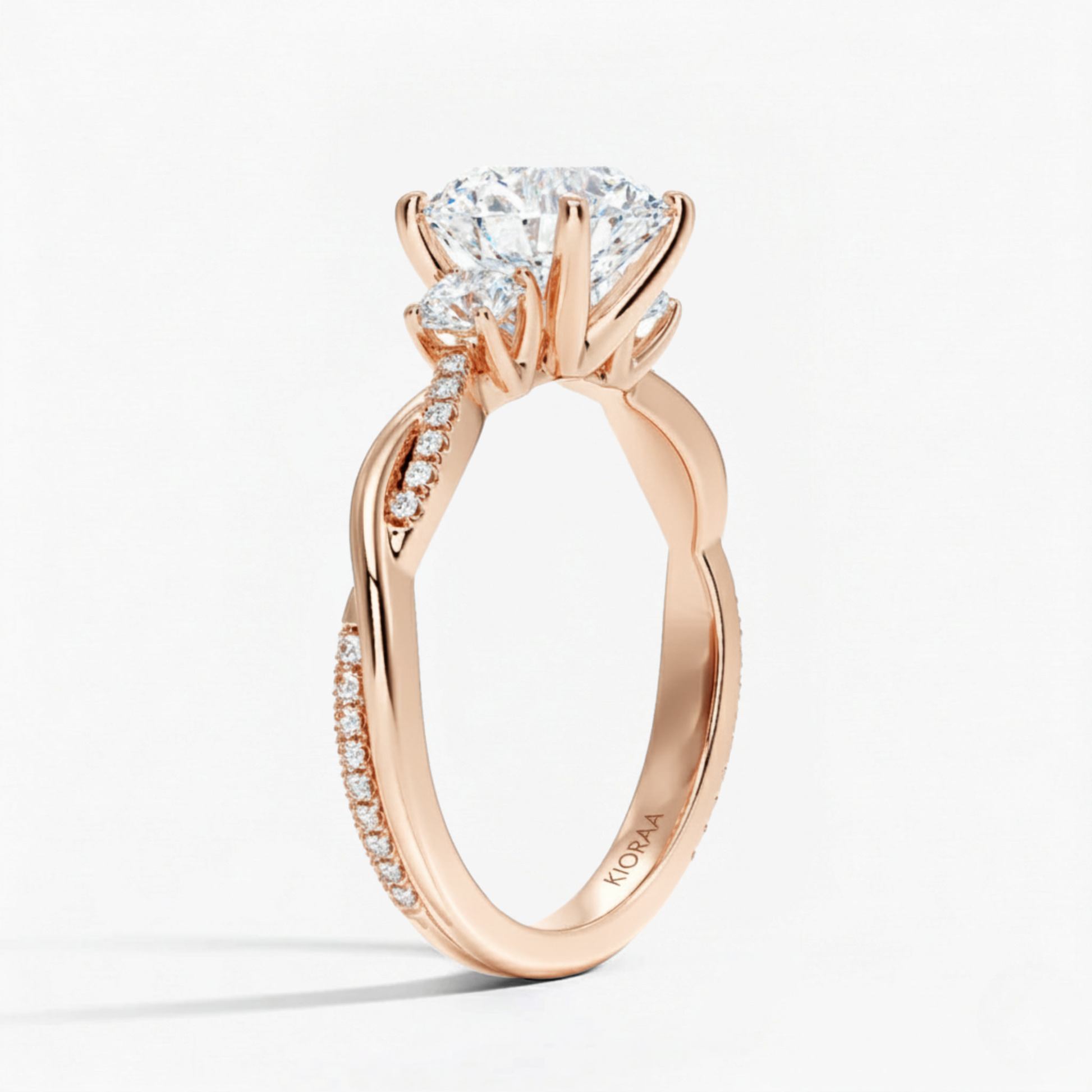 Twist Round Diamond Three Stone Engagement Ring