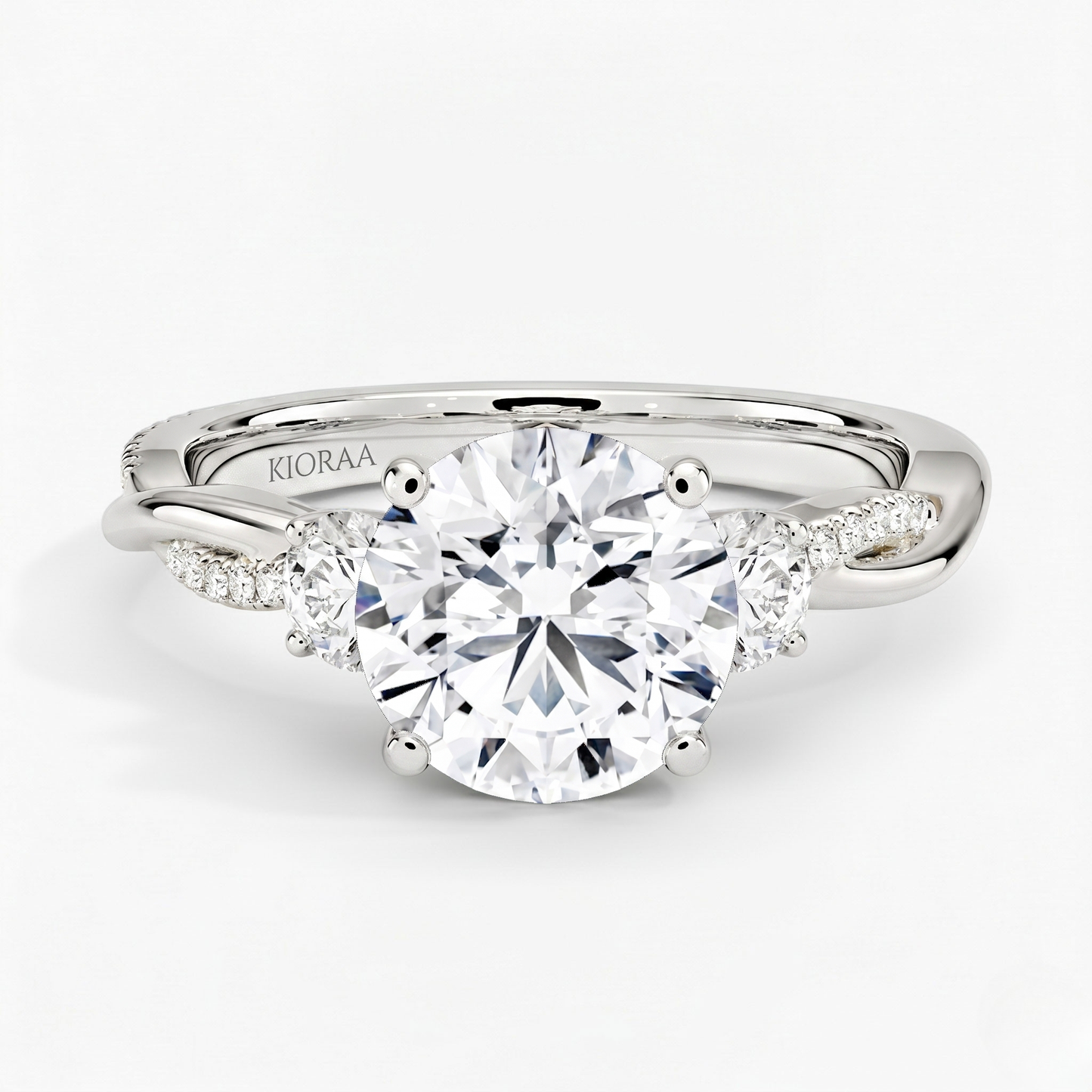 Twist Round Diamond Three Stone Engagement Ring