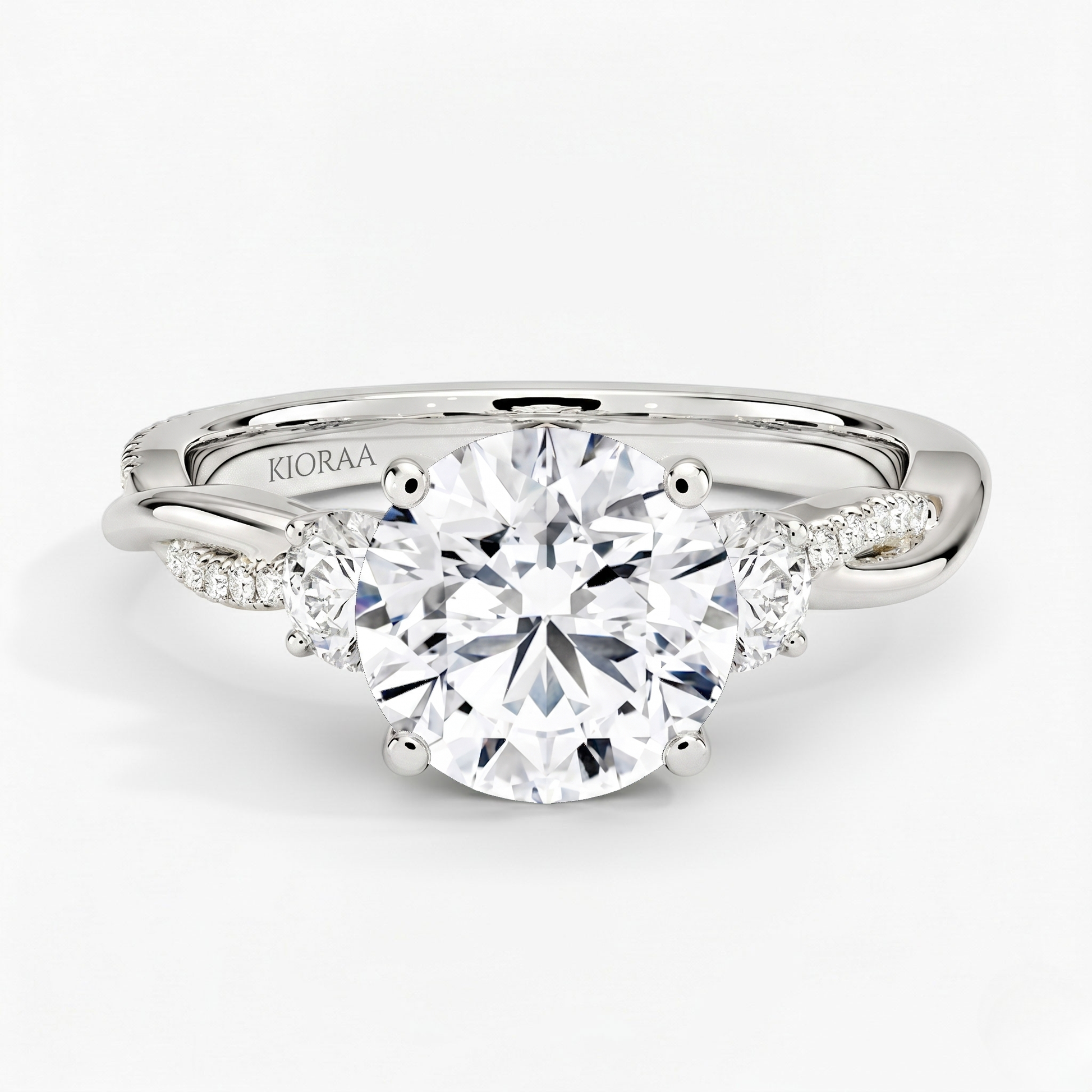 Twist Round Diamond Three Stone Engagement Ring