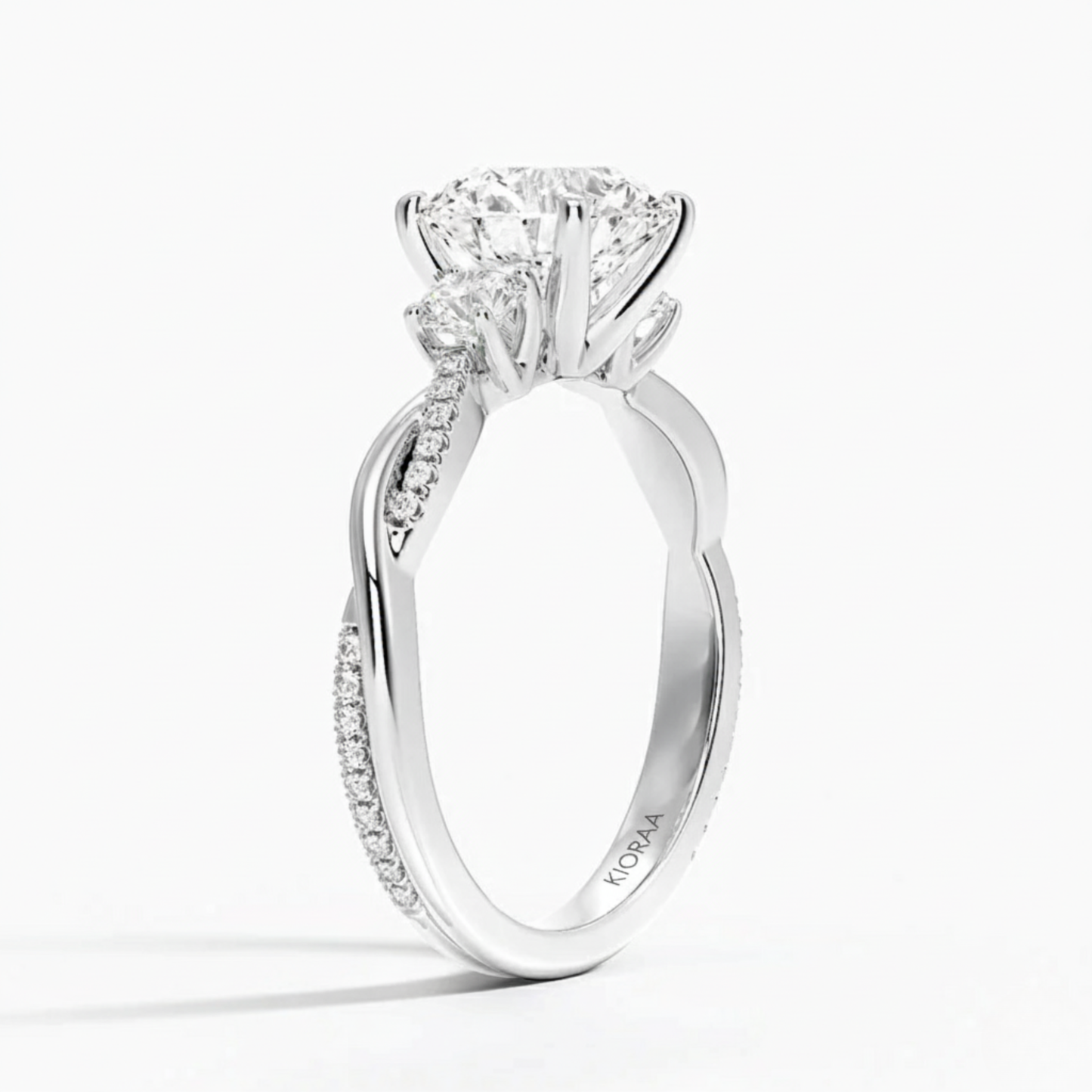 Twist Round Diamond Three Stone Engagement Ring