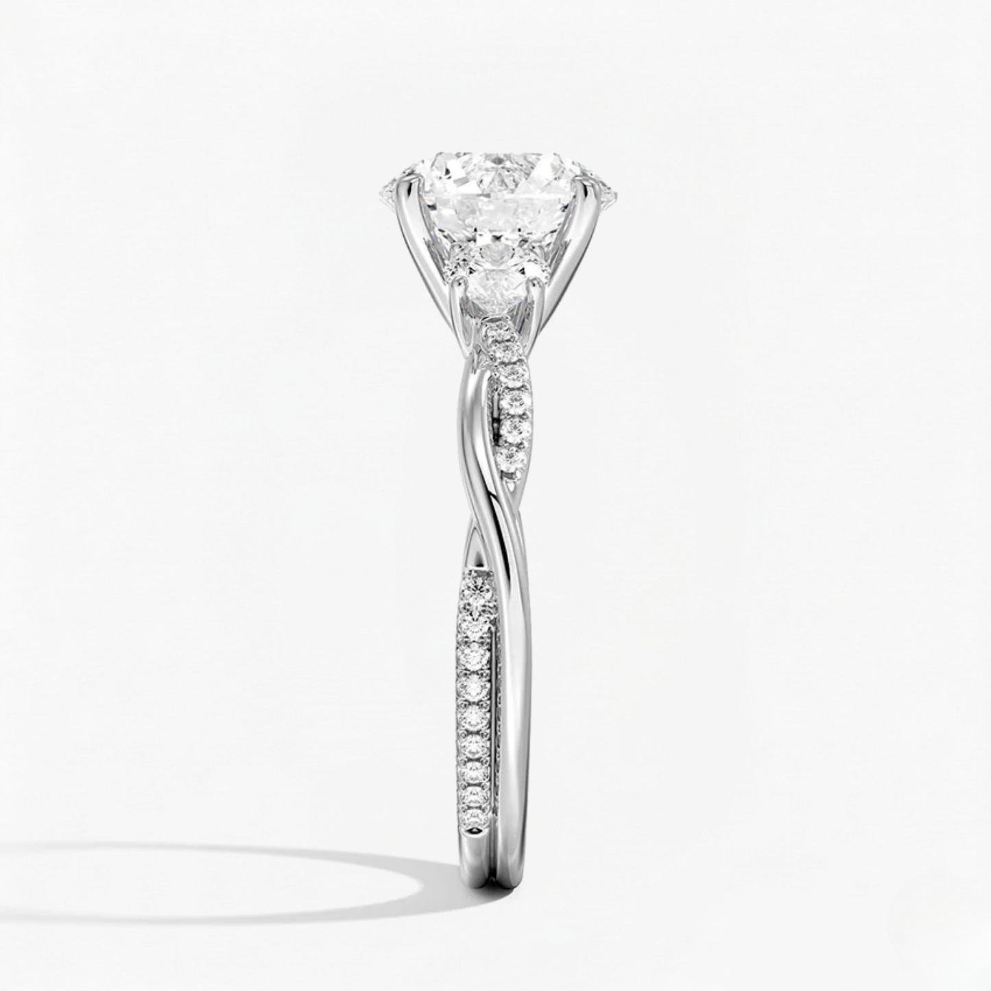 Twist Round Diamond Three Stone Engagement Ring
