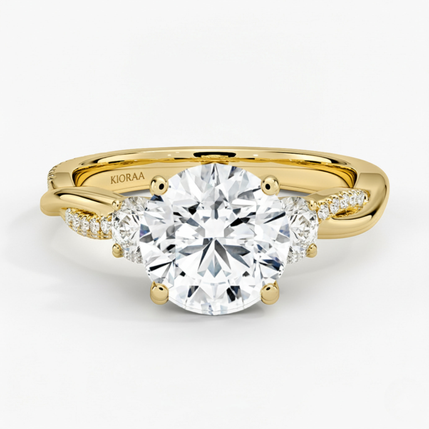 Twist Round Diamond Three Stone Engagement Ring